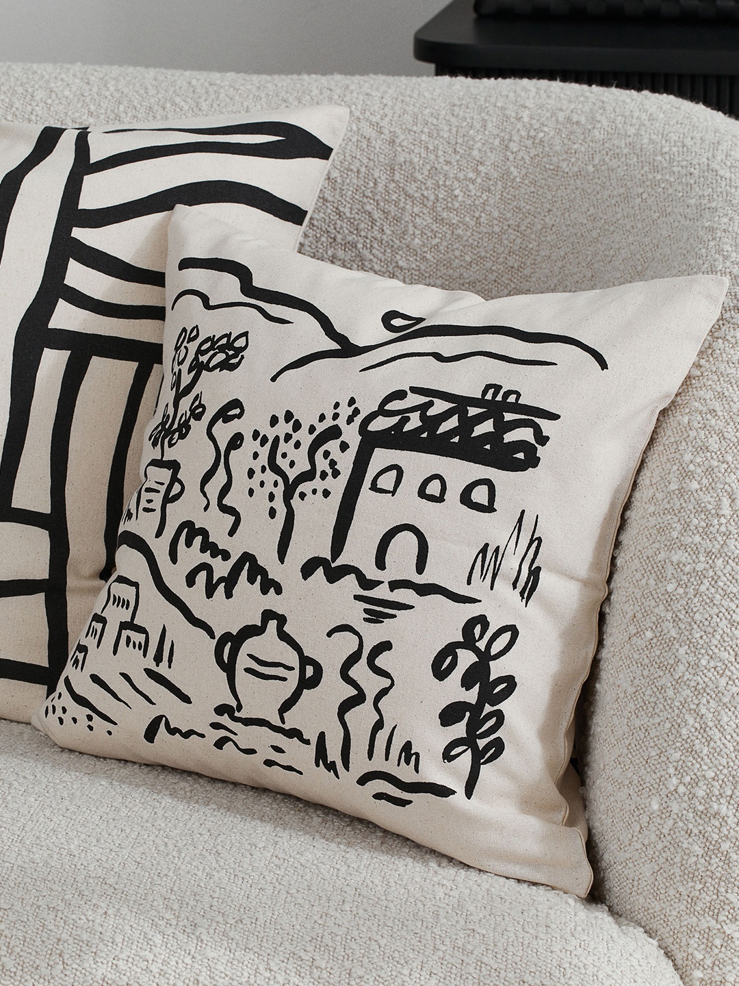 

H&M Beige Pure Cotton Printed Cushion Cover
