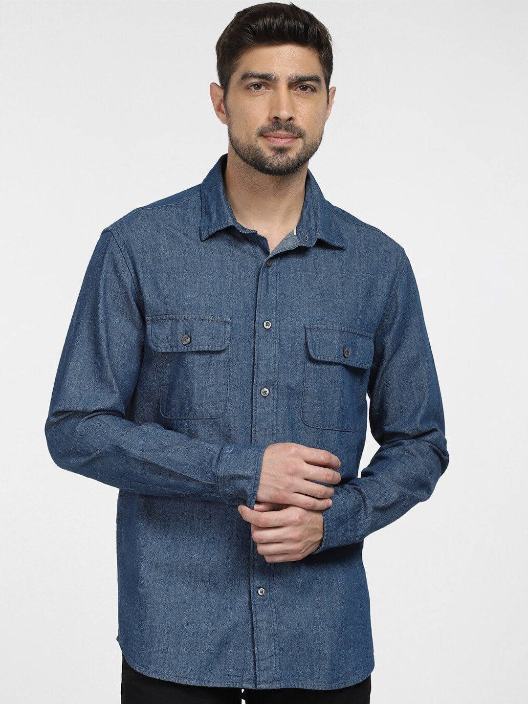 

SELECTED Spread Collar Cotton Casual Shirt, Blue