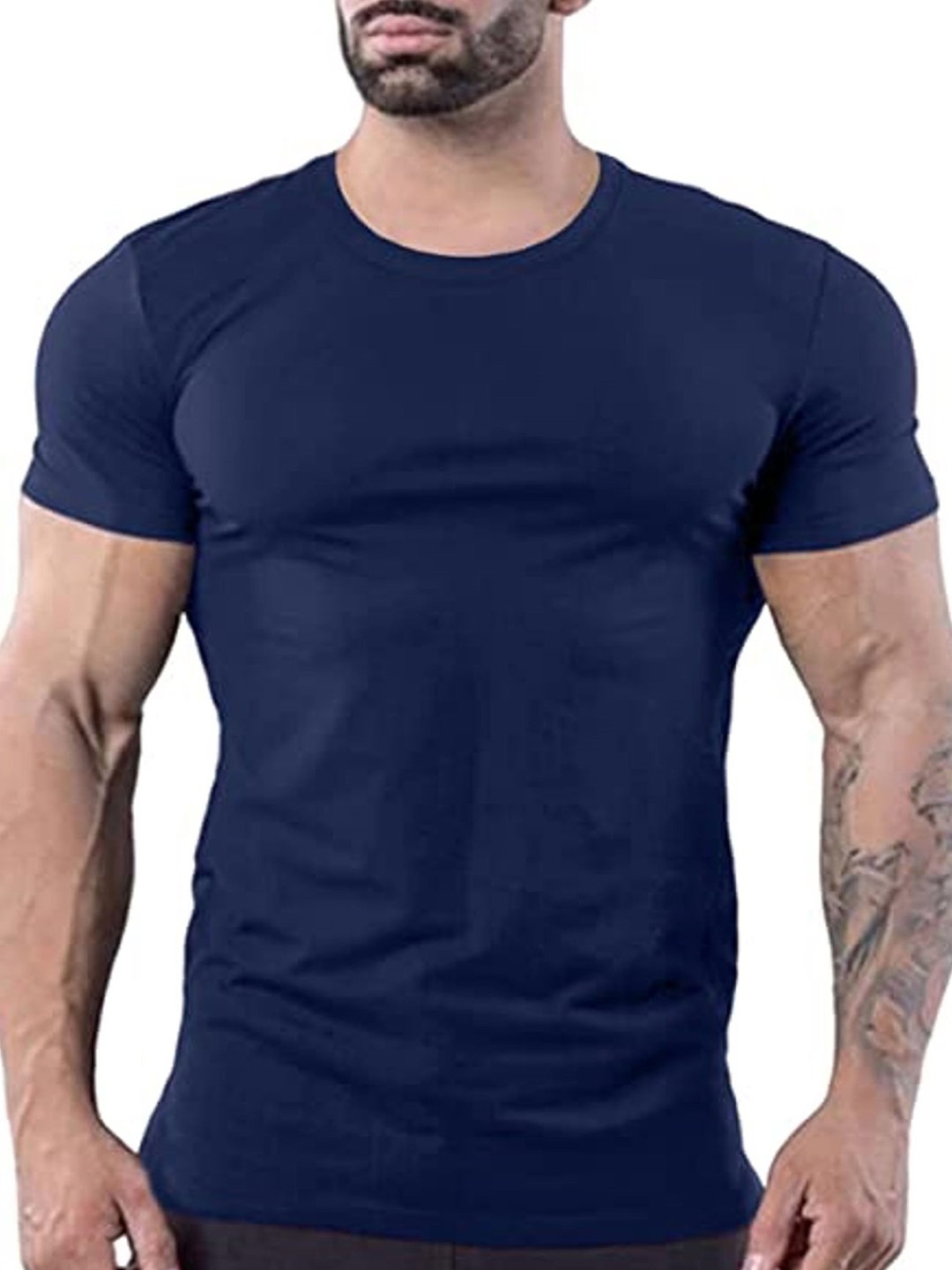 

KAEZRI Round Neck Cotton T-shirt, Navy blue