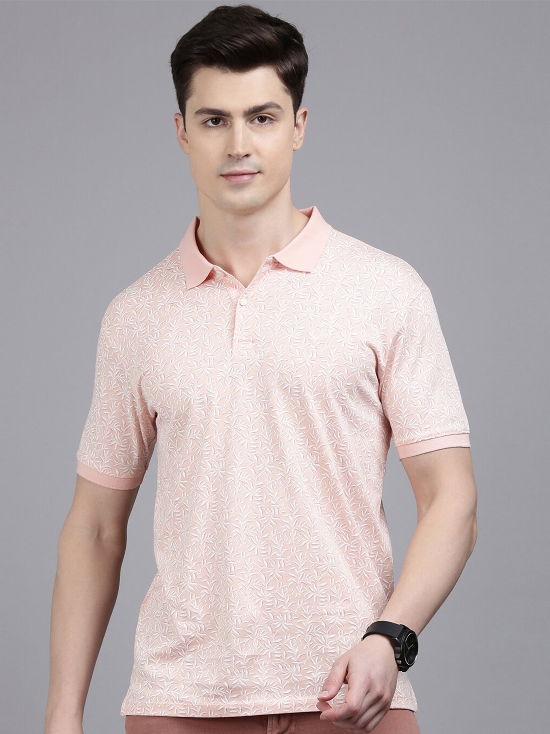 

Allen Solly Floral Printed Polo Collar Cotton T-shirt, Pink