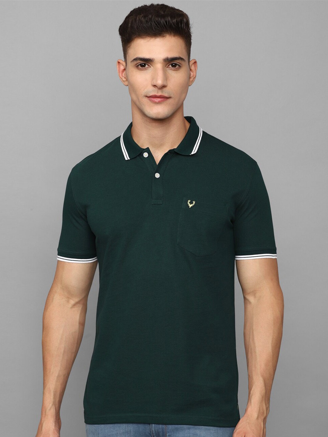 

Allen Solly Polo Collar Pure Cotton Casual T Shirt, Green