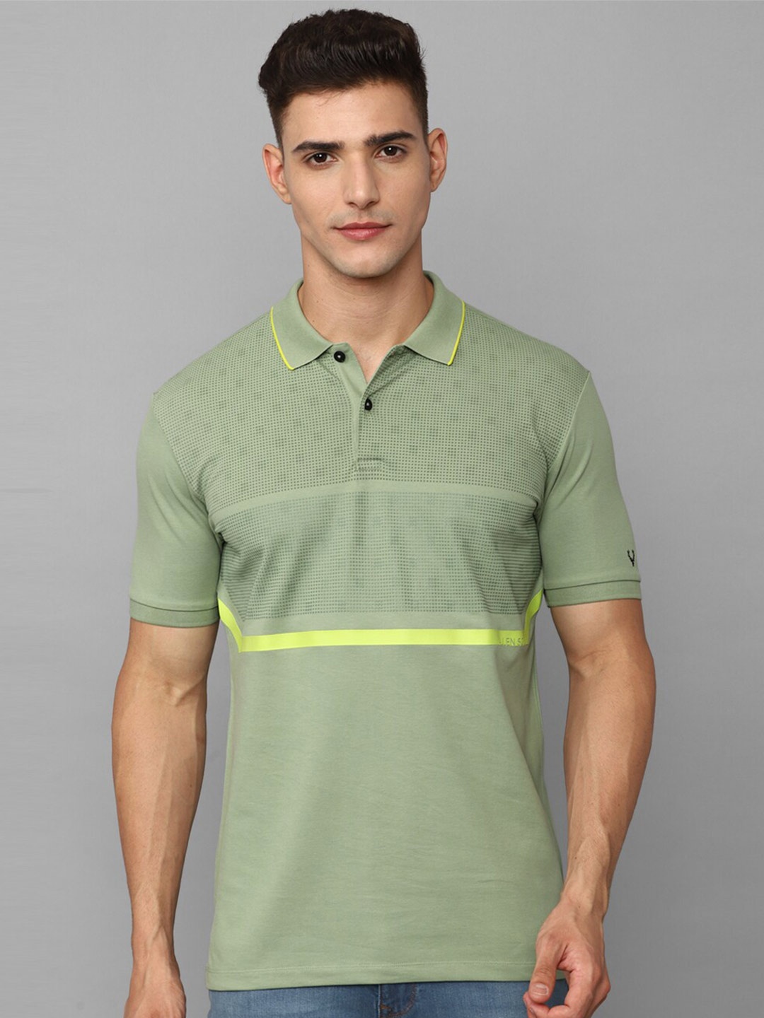 

Allen Solly Geometric Printed Polo Collar Cotton T-shirt, Green