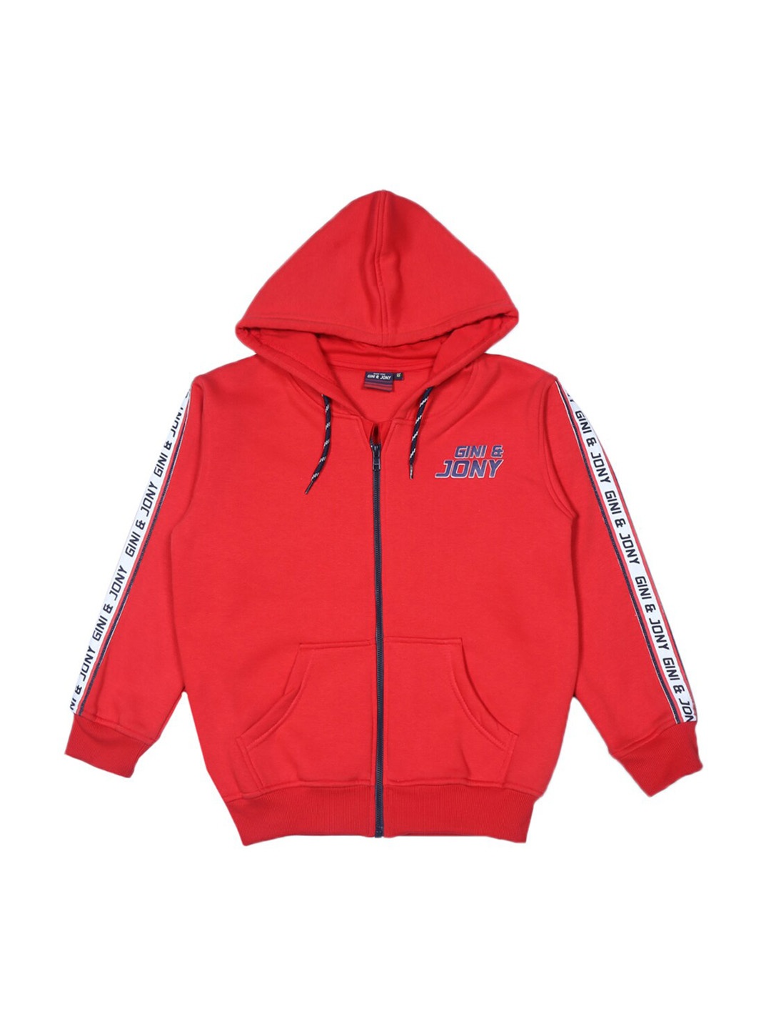 

Gini and Jony Boys Printed Fleece Hooded Bomber Jacket, Red