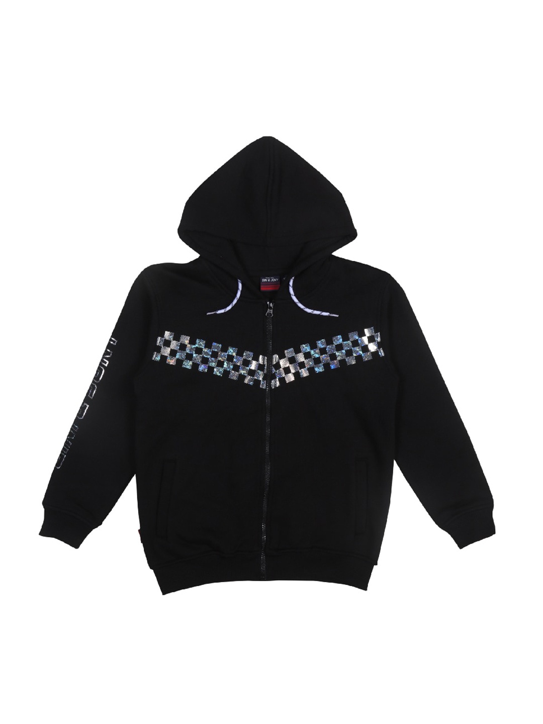 

Gini and Jony Boys Printed Front-Open Hooded Fleece Swetshirt, Black