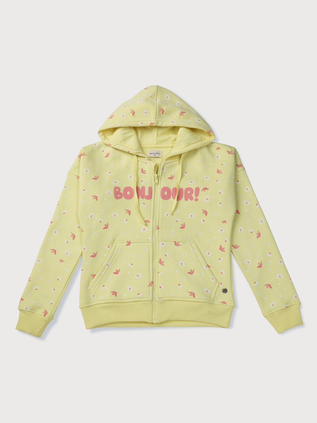 

Gini and Jony Girls Printed Hooded Front-Open Sweatshirt, Yellow