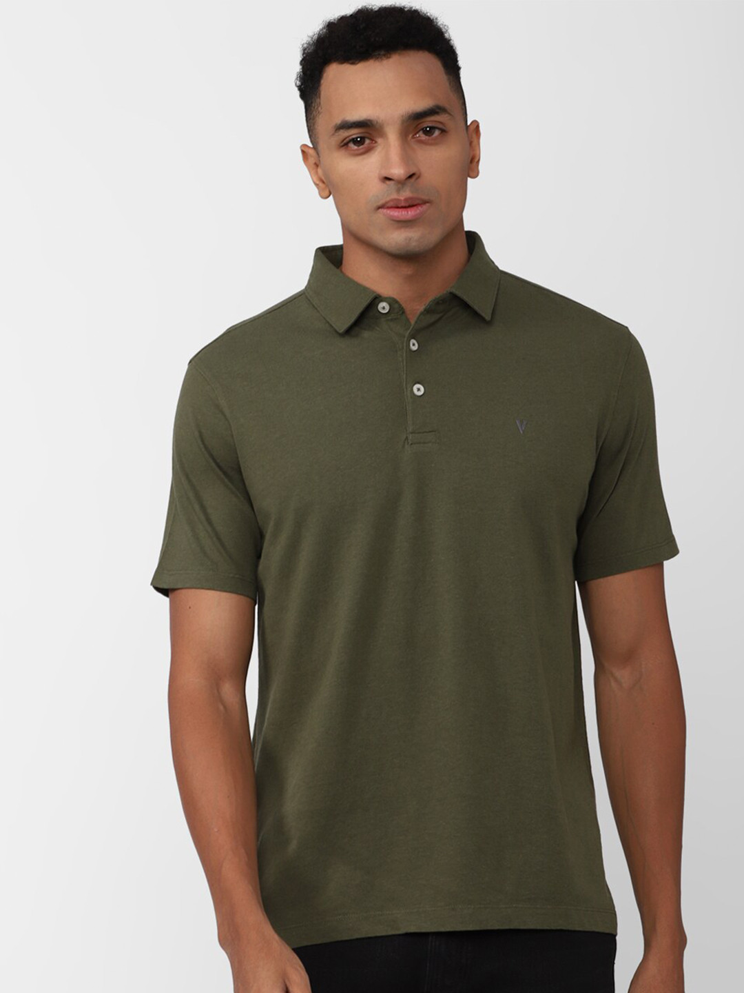 

Van Heusen Polo Collar Short Sleeves Cotton Linen T-shirt, Green