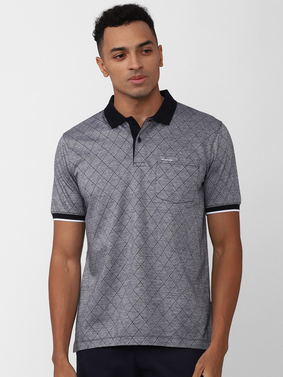 

Van Heusen Printed Polo Collar Short Sleeves Pure Cotton T-shirt, Grey