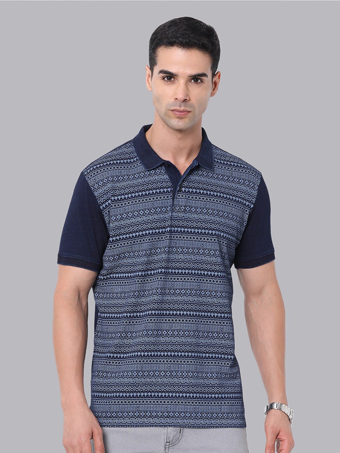 

VAN HEUSEN DENIM LABS Tribal Printed Polo Collar T-shirt, Navy blue