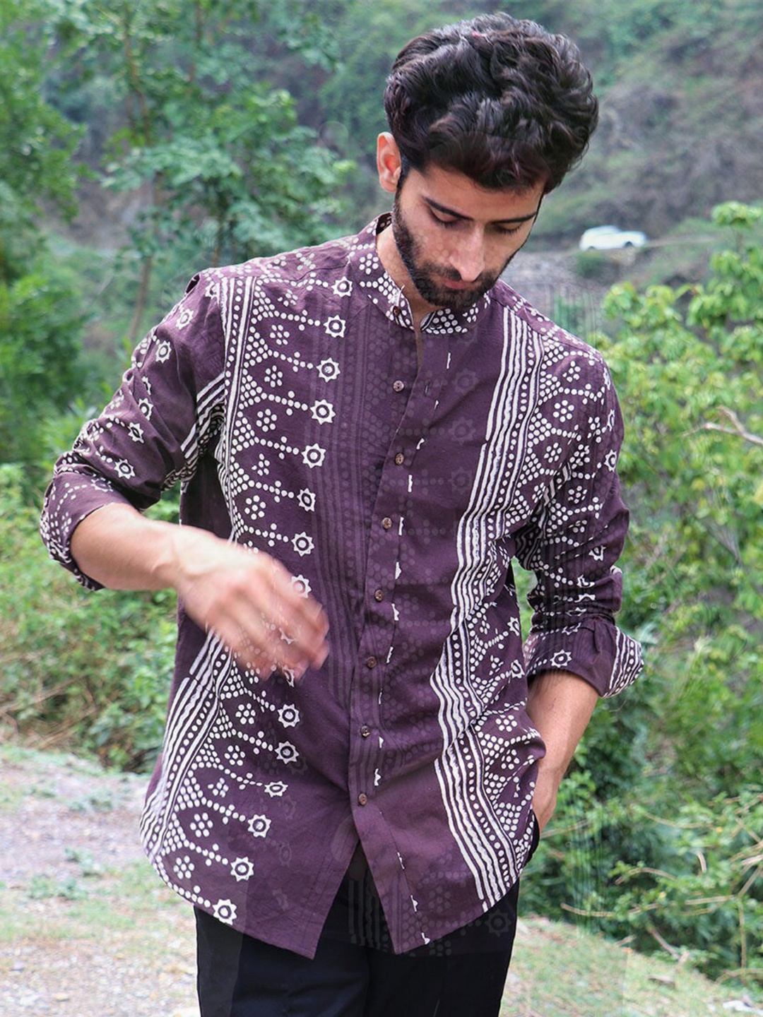 

Chidiyaa Standard Ethnic Motif Printed Cotton Casual Shirt, Brown