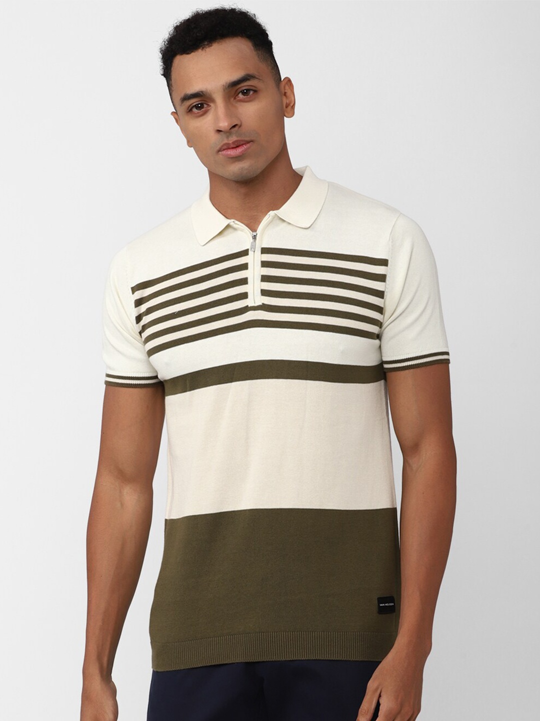 

Van Heusen Sport Striped Polo Collar Pure Cotton T-shirt, Cream