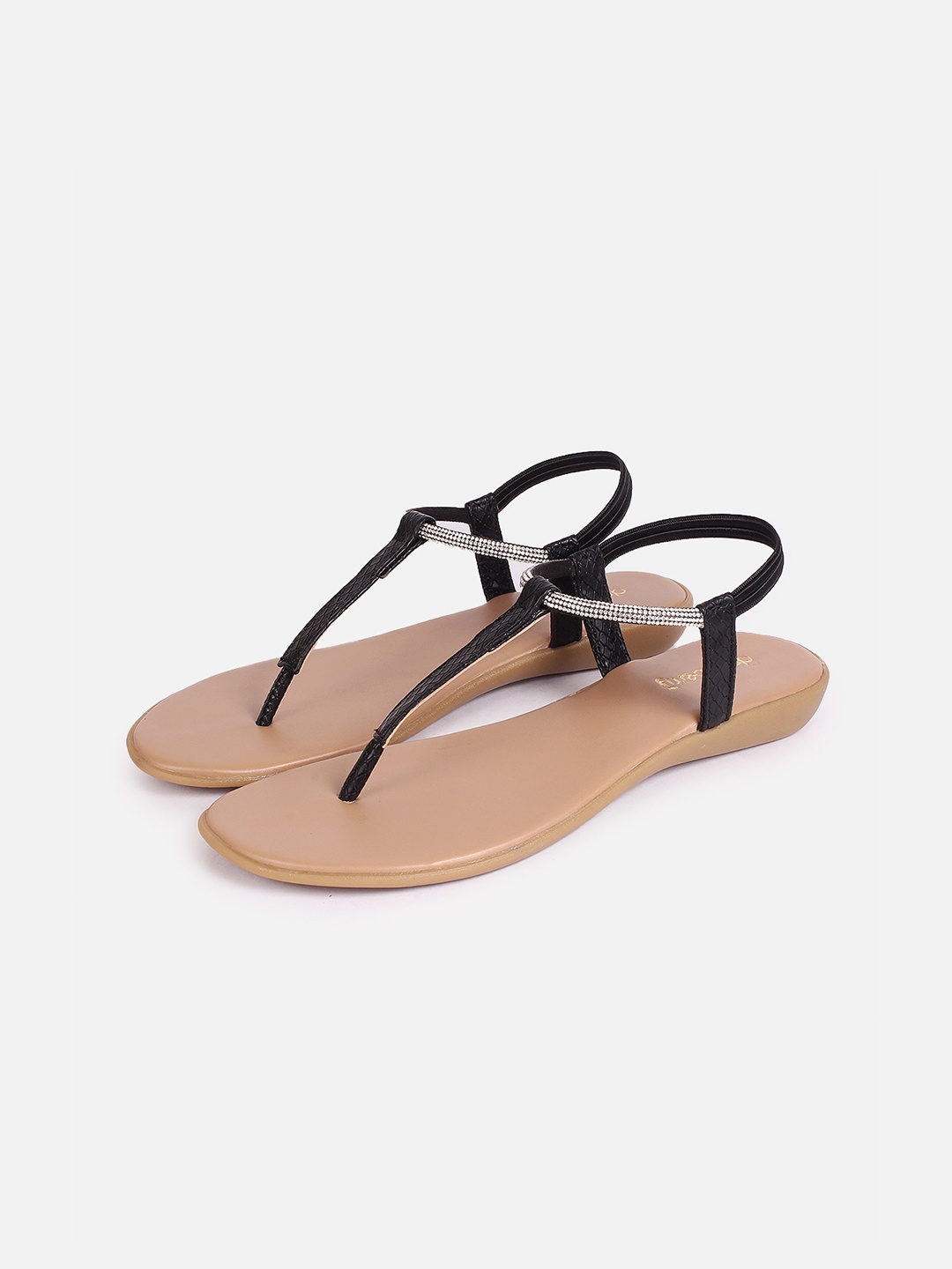 

DressBerry Black Embellished T-Strap Flats