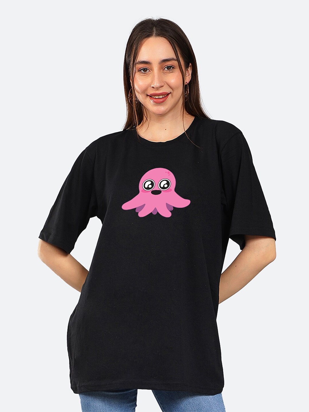 

Mad Over Print Graphic Printed Drop-Shoulder Sleeves Cotton T-Shirt, Black
