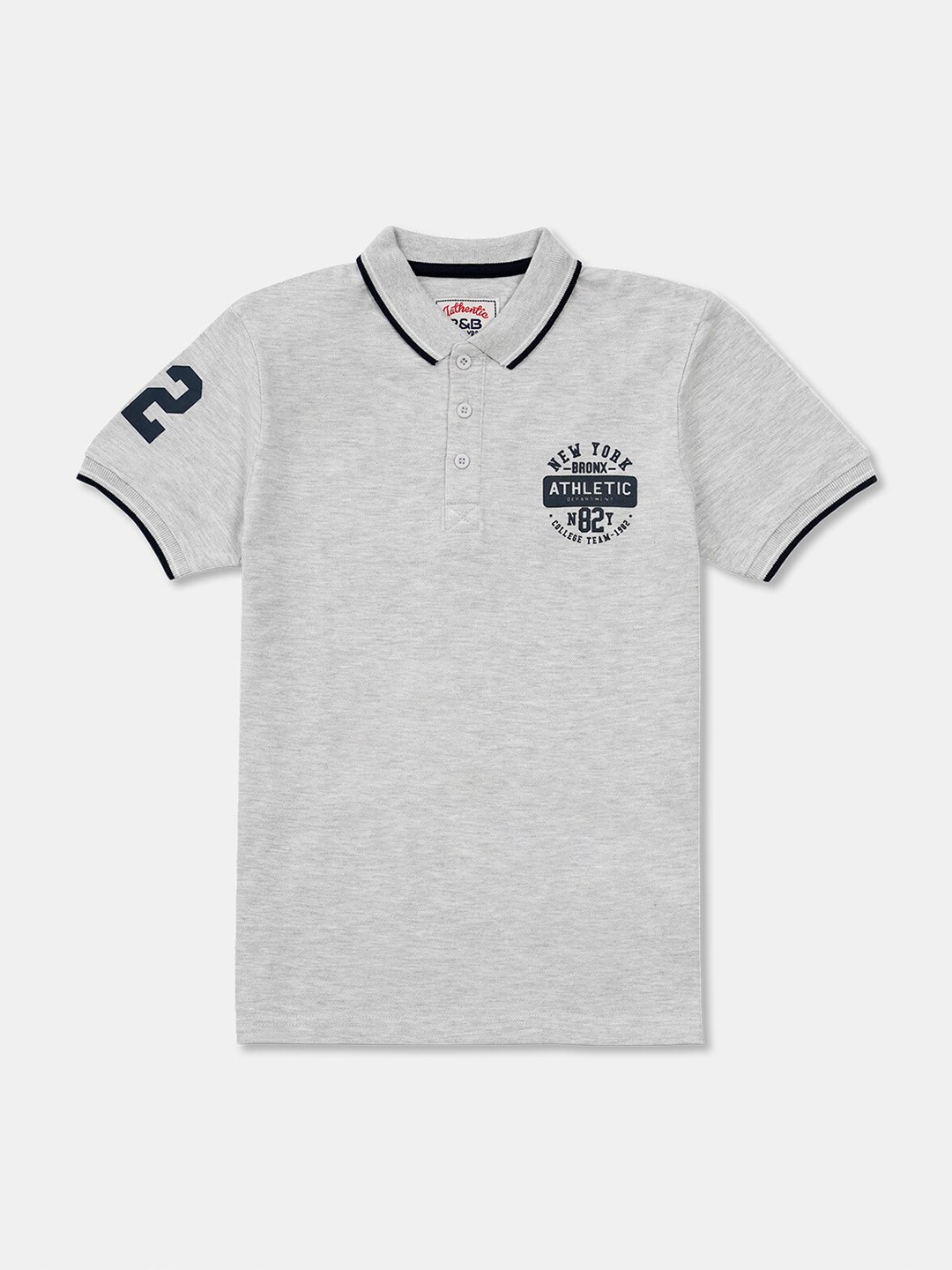 

R&B Boys Polo Collar Typography Printed Relaxed Fit Cotton T-shirt, Grey