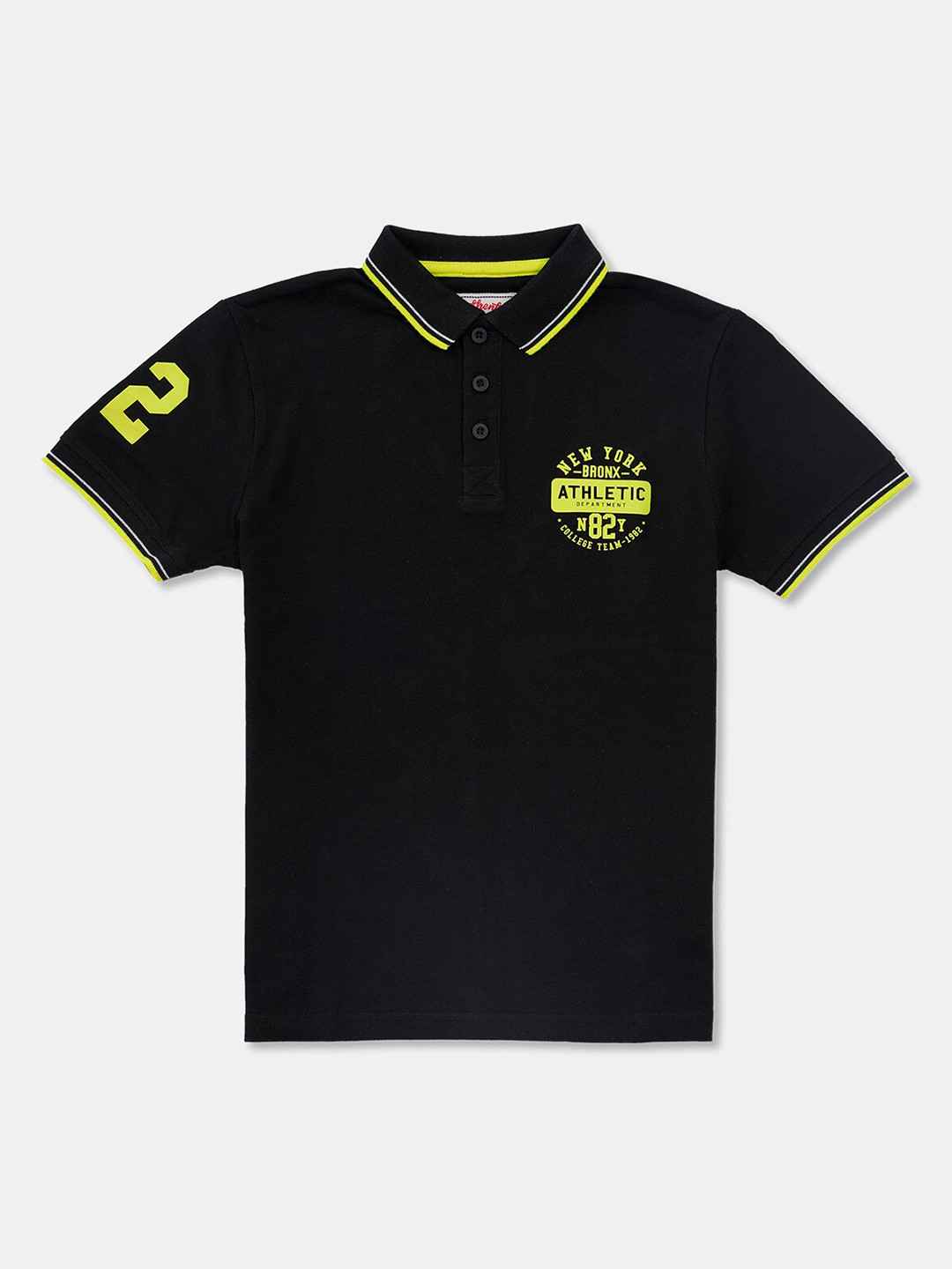 

R&B Boys Polo Collar Typography Printed Relaxed Fit Cotton T-shirt, Black