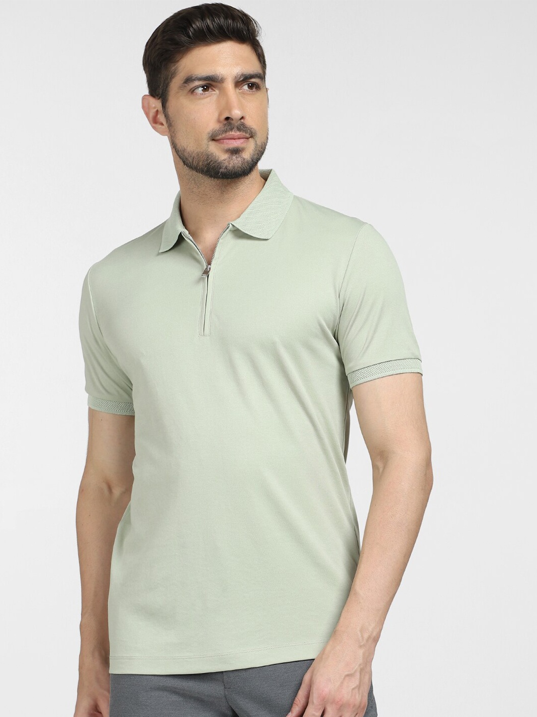 

SELECTED Polo Collar Short Sleeves Slim Fit T-shirt, Green