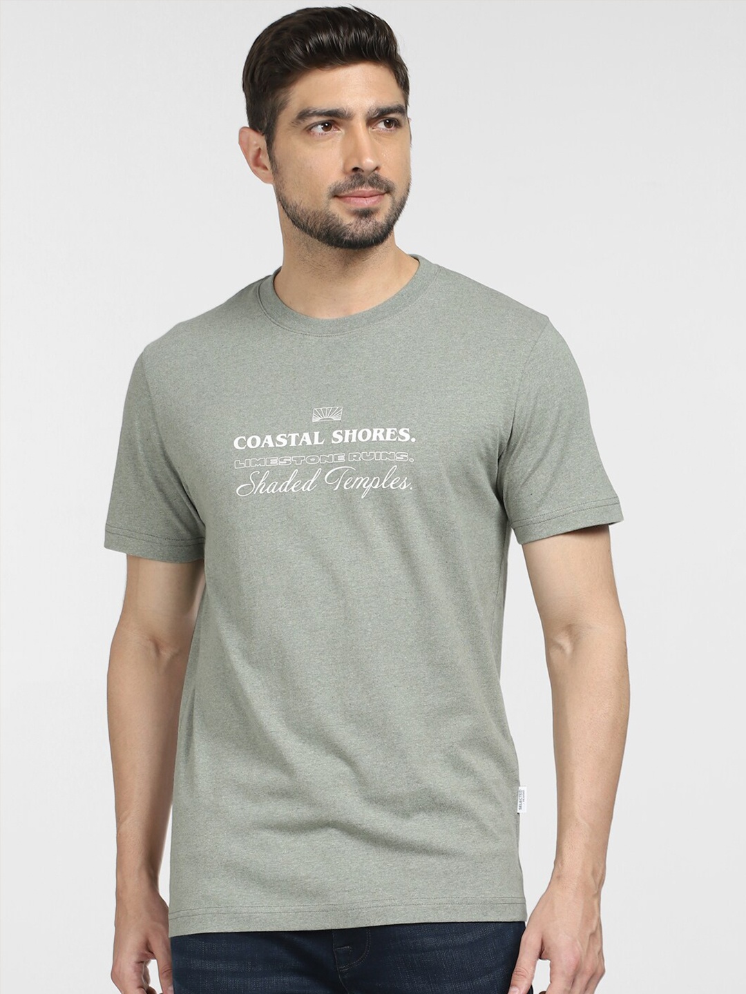 

SELECTED Typography Printed Short Sleeves Slim Fit Cotton T-shirt, Grey