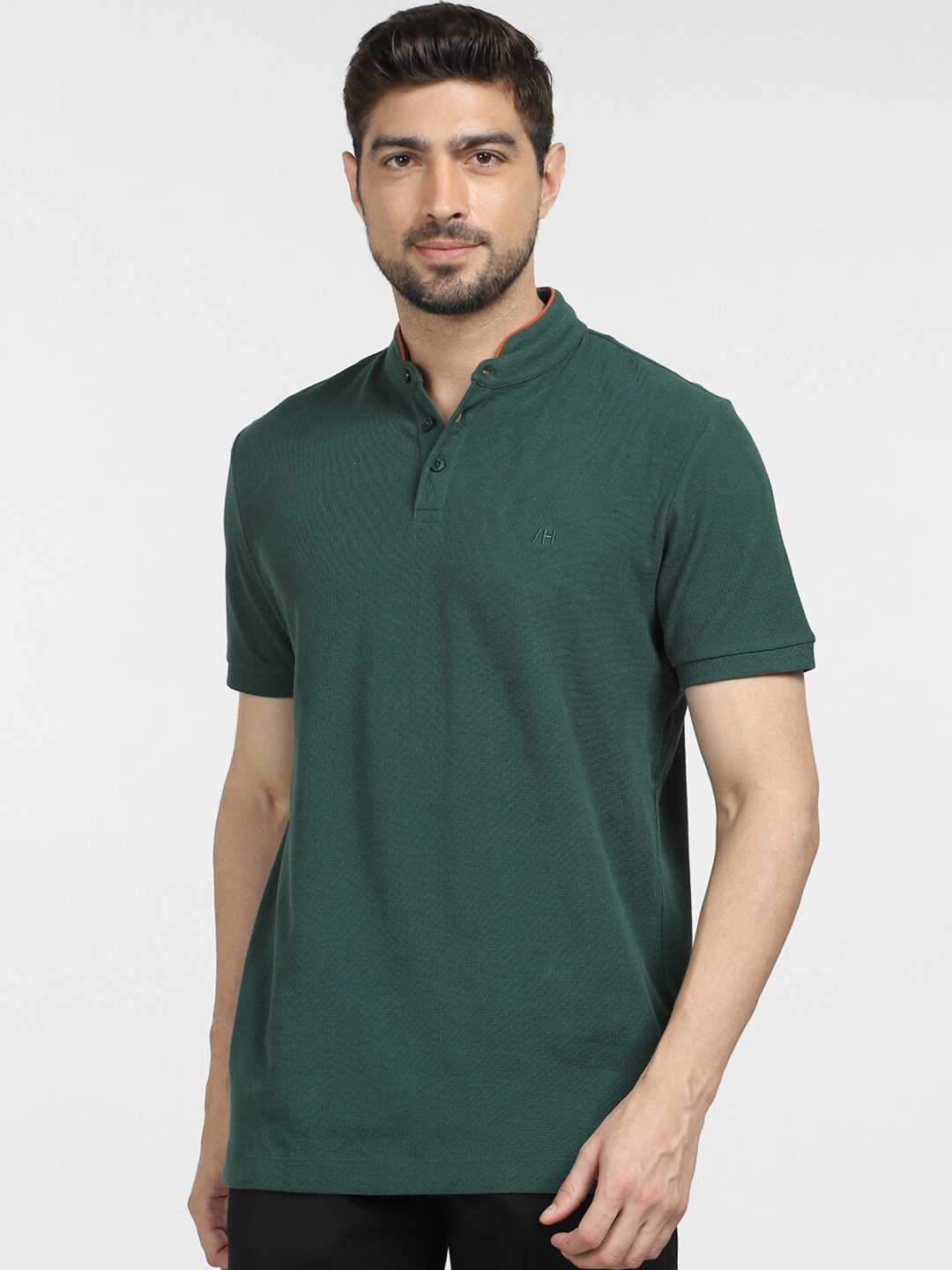 

SELECTED Henley Neck Short Sleeves Slim Fit Cotton T-shirt, Green