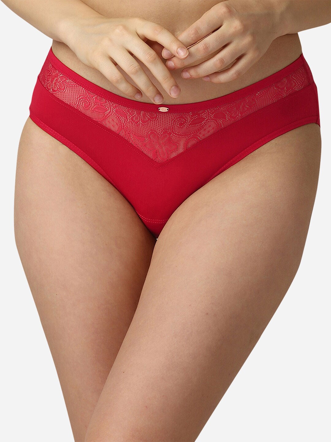 

Soie Women Mid Rise Medium Coverage Lacy Brief Panty, Red