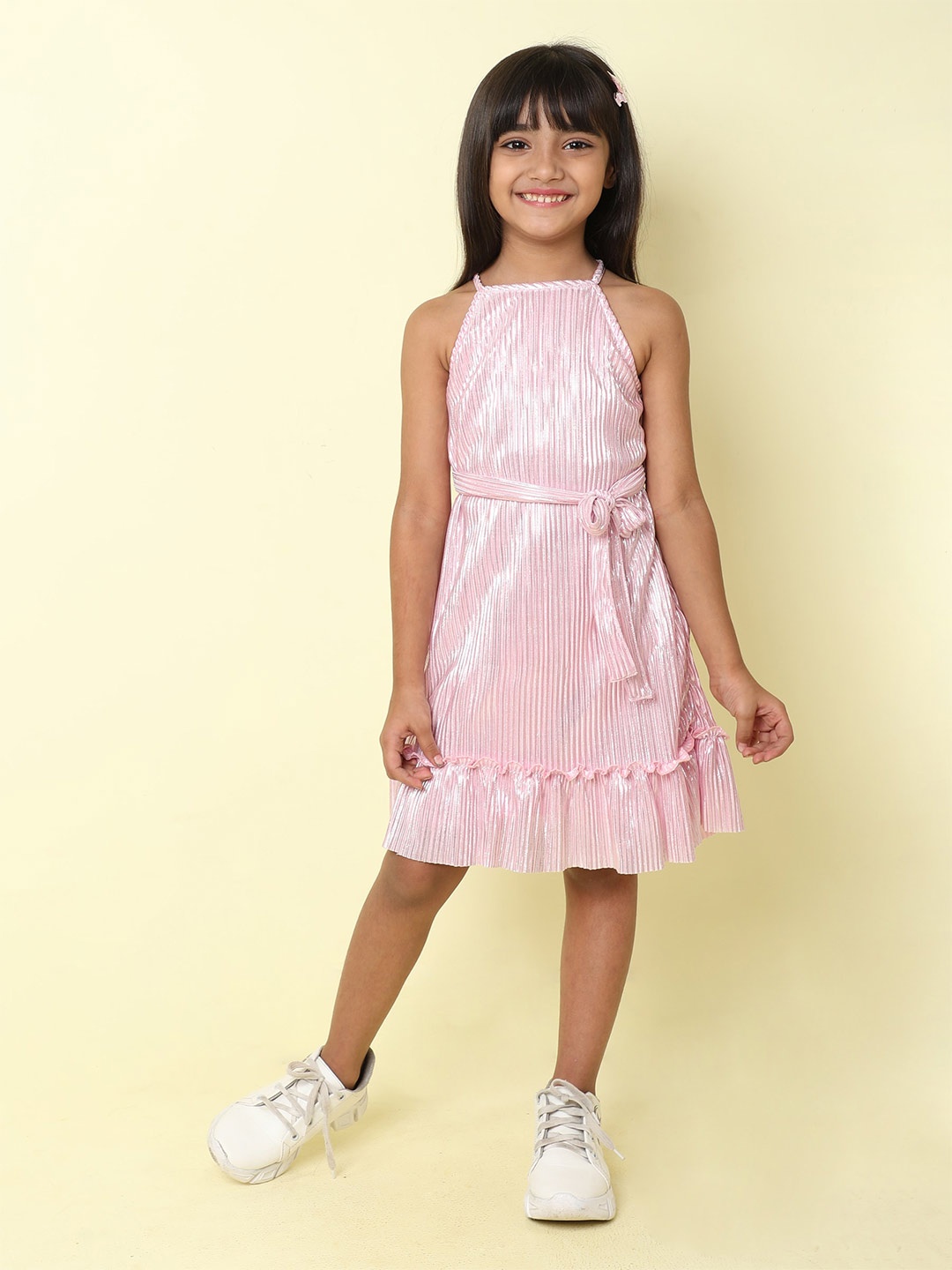 

taffykids Girls Halter Neck A-Line Dress, Pink