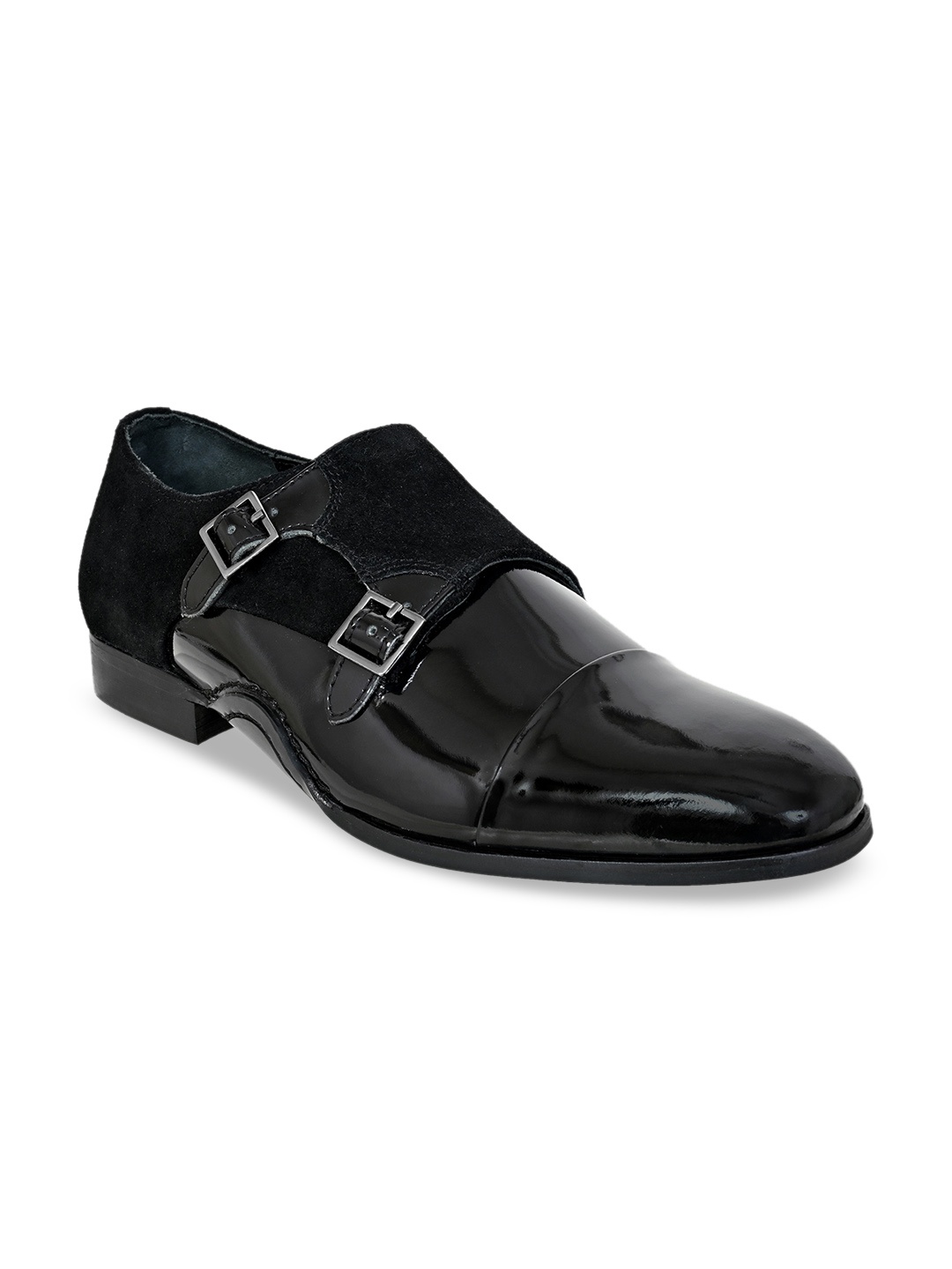 

HX London Men Patent Leather Double Straps Formal Monk Shoes, Black