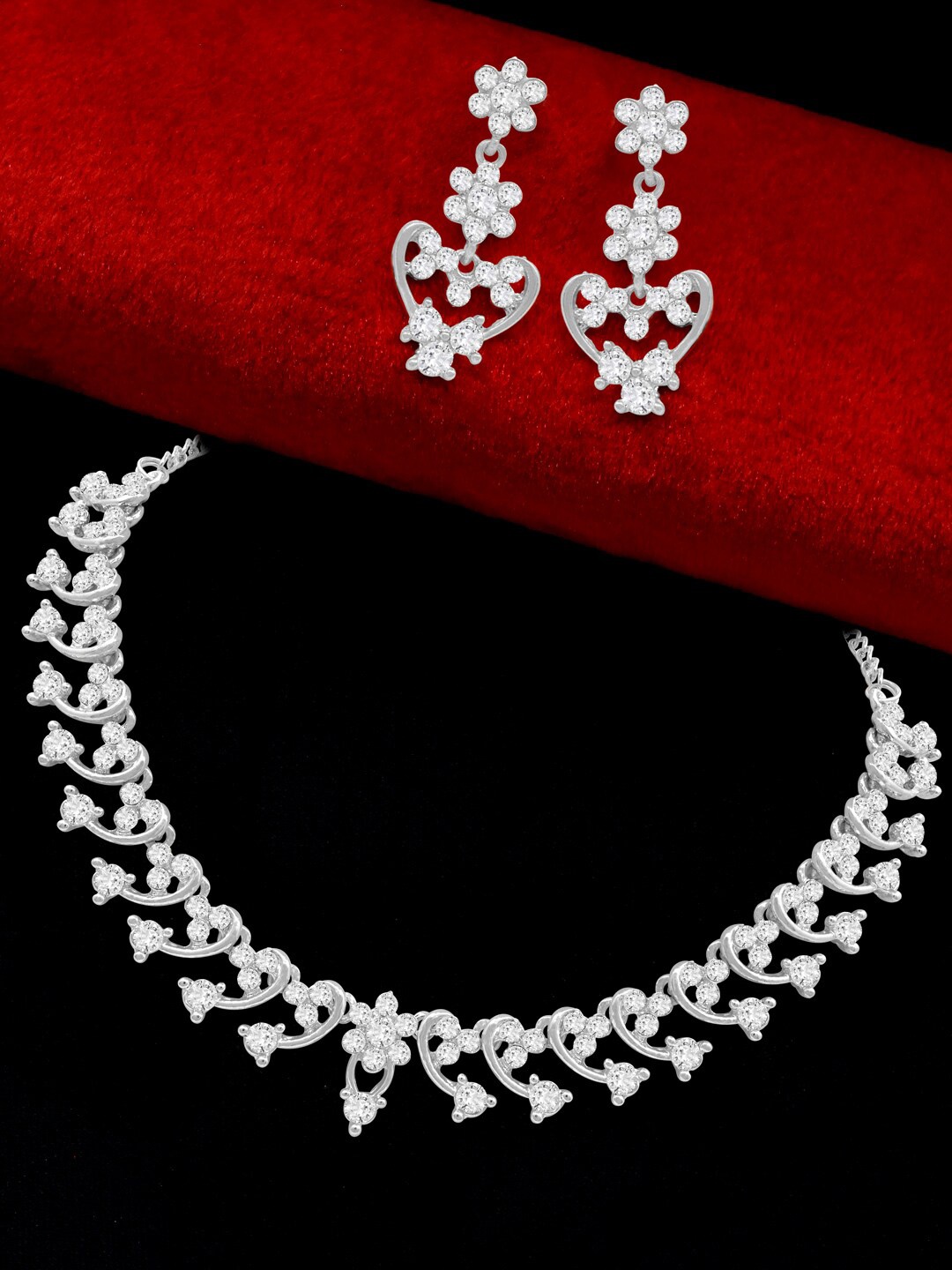

SAIYONI Silver-Plated Stone-Studded & Beaded Necklace & Earrings
