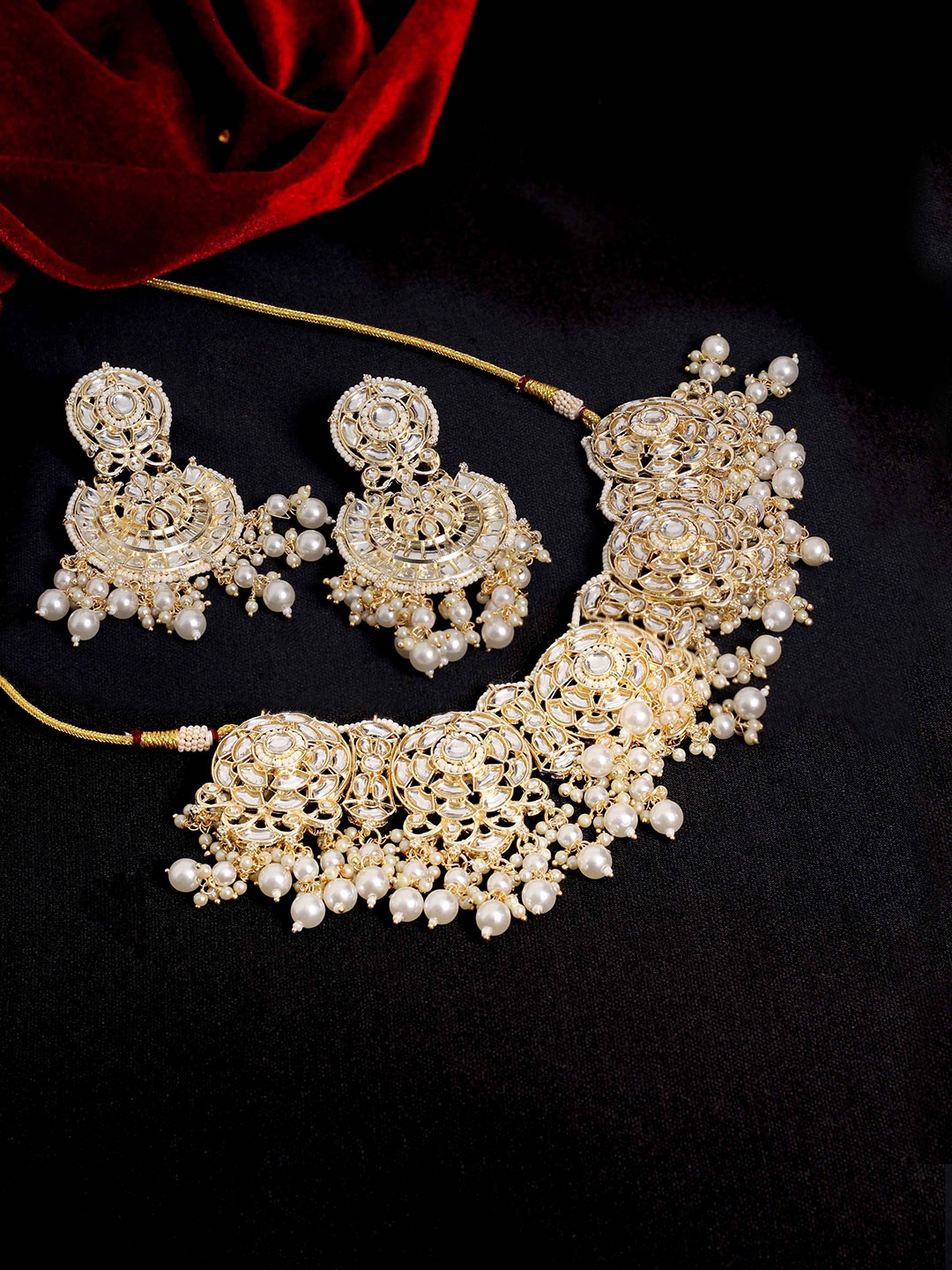 

SAIYONI Gold-Plated Stone-Studded & Beaded Necklace & Earrings