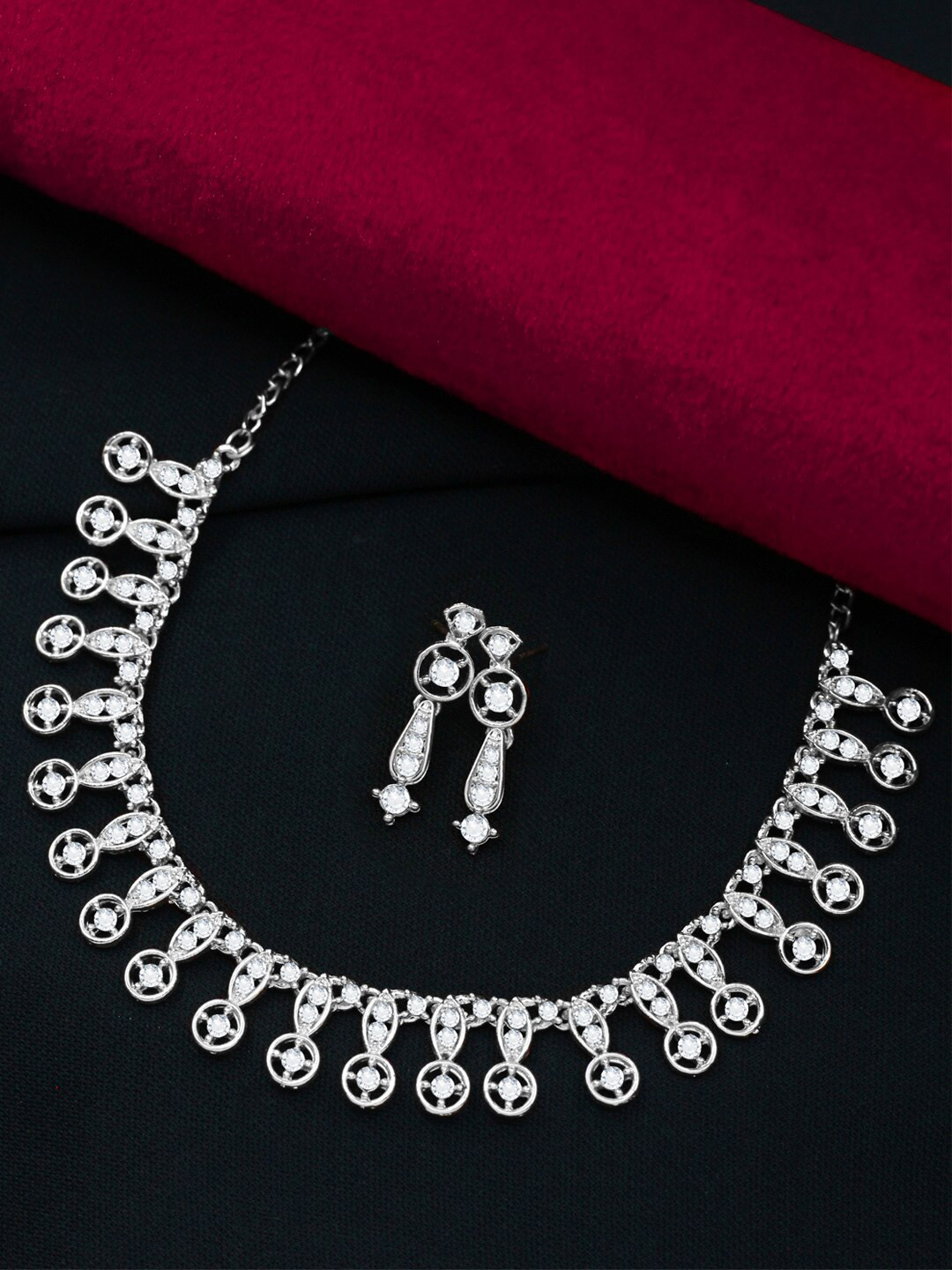 

SAIYONI Silver-Plated White Stone Studded Necklace & Earrings