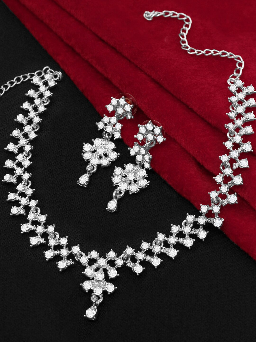 

SAIYONI Silver-Plated Austrian Diamond-Studded Necklace & Earrings