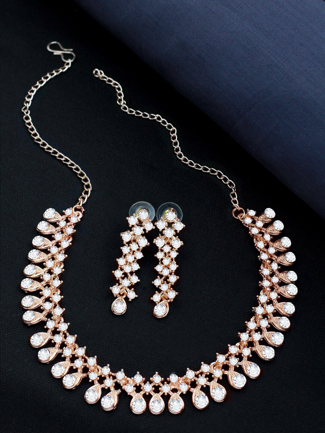 

SAIYONI Rose Gold-Plated Stone-Studded Choker Necklace & Earrings