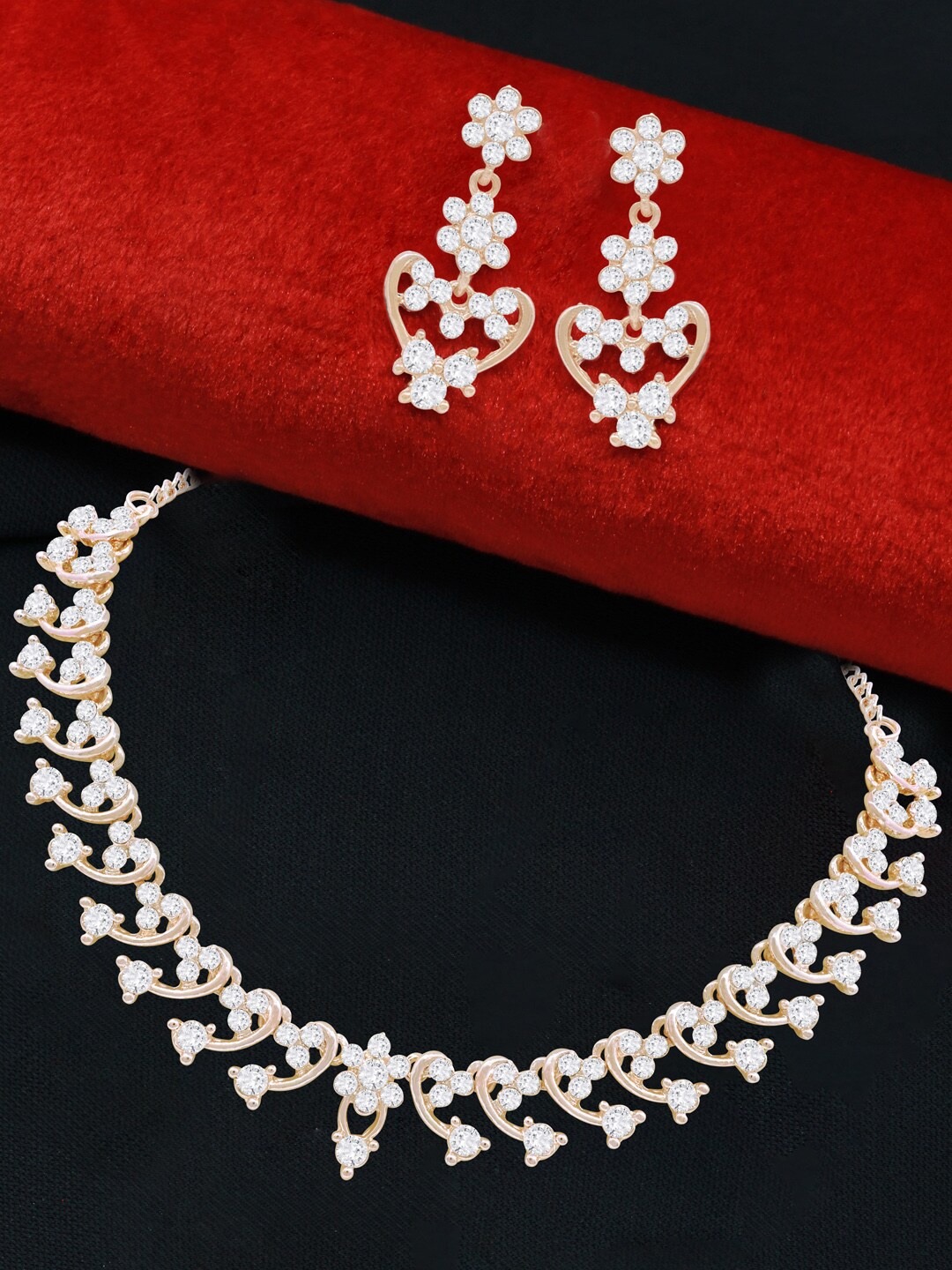 

SAIYONI Rose Gold-Plated Austrian Diamond-Studded Necklace & Earrings