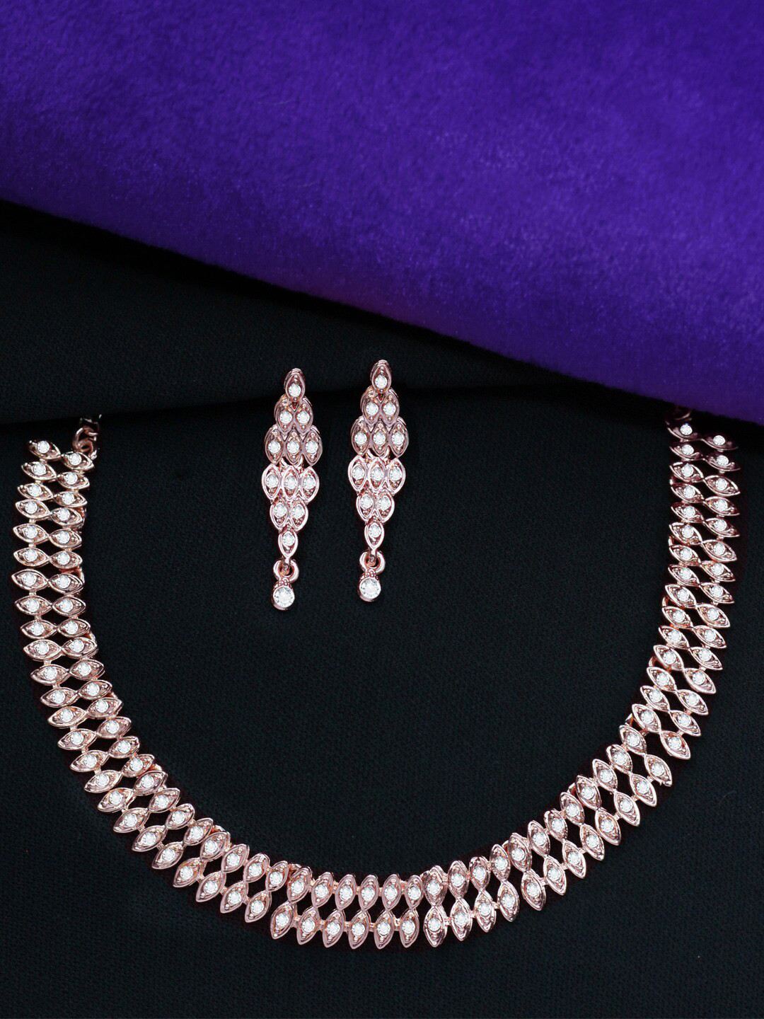 

SAIYONI SAIYONI Rose Gold-Plated Stone-Studded Necklace & Earrings