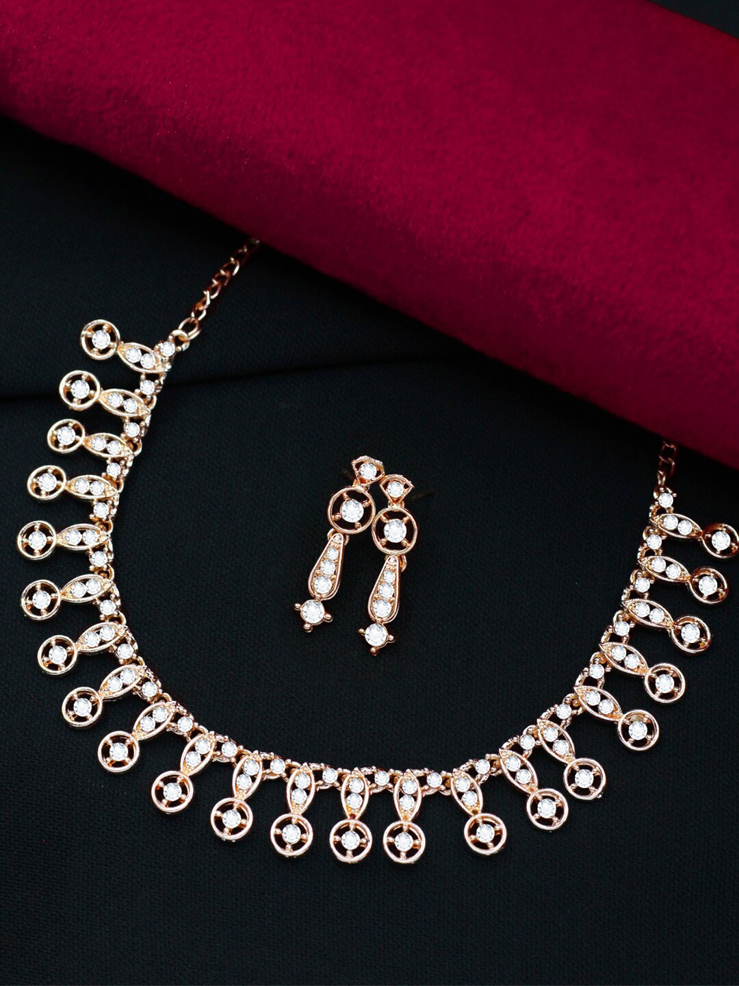 

SAIYONI Rose Gold-Plated Stone-Studded Necklace & Earrings