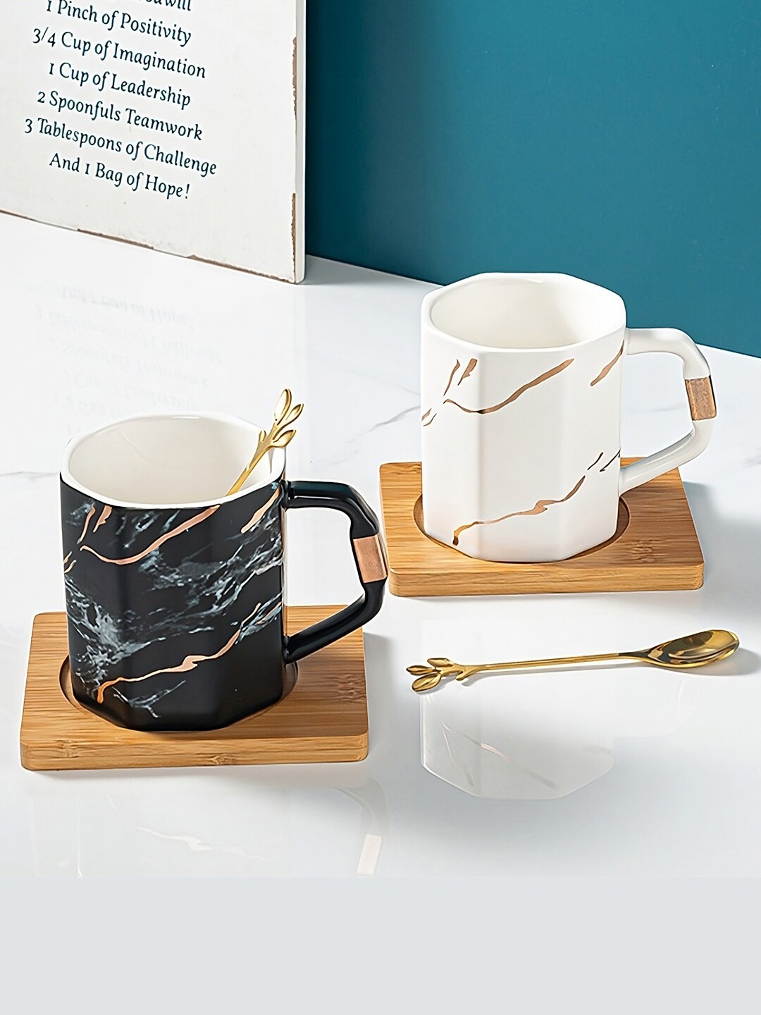 

BonZeaL Black & White 2 Pieces Hand Painted Printed Ceramic Glossy Mugs-300ml