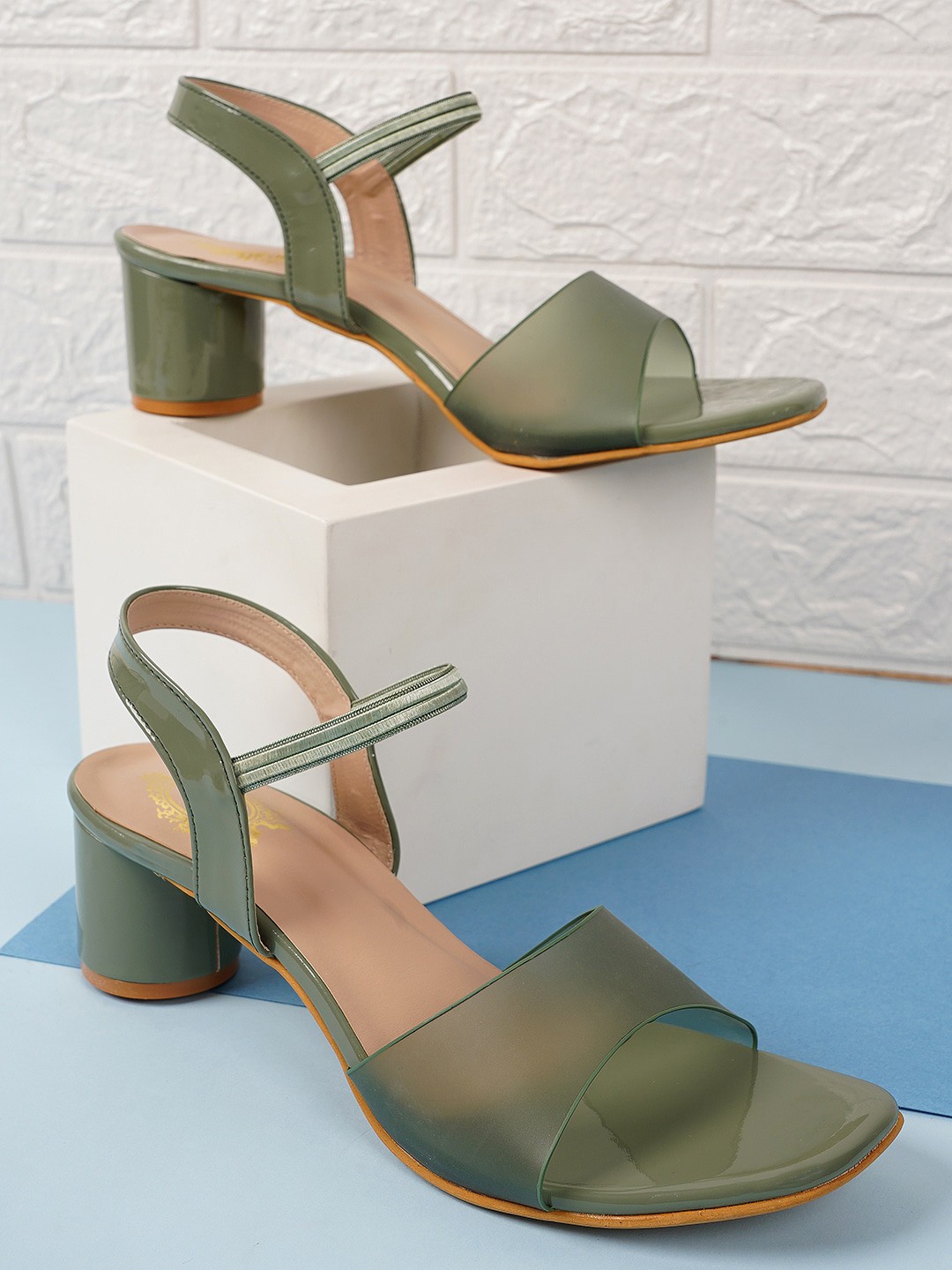

Style Shoes Open Toe Block Heels, Green