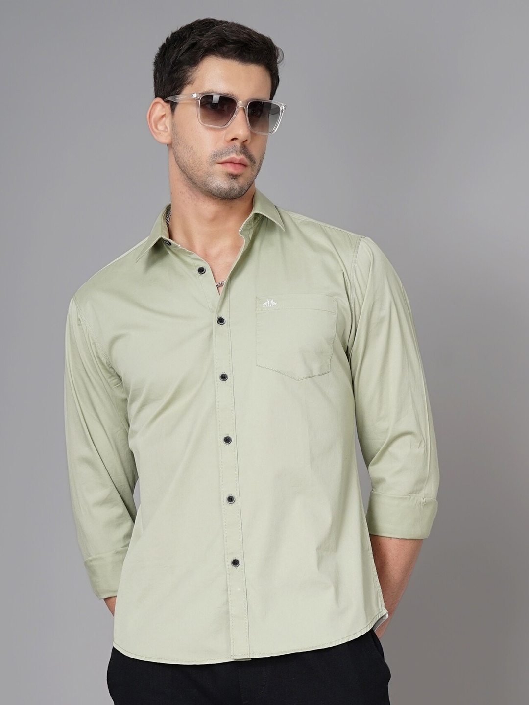 

British Club Smart Slim Fit Opaque Twill Pure Cotton Casual Shirt, Green