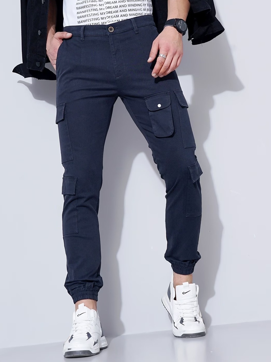 

British Club Men Smart Slim Fit Low-Rise Joggers, Navy blue