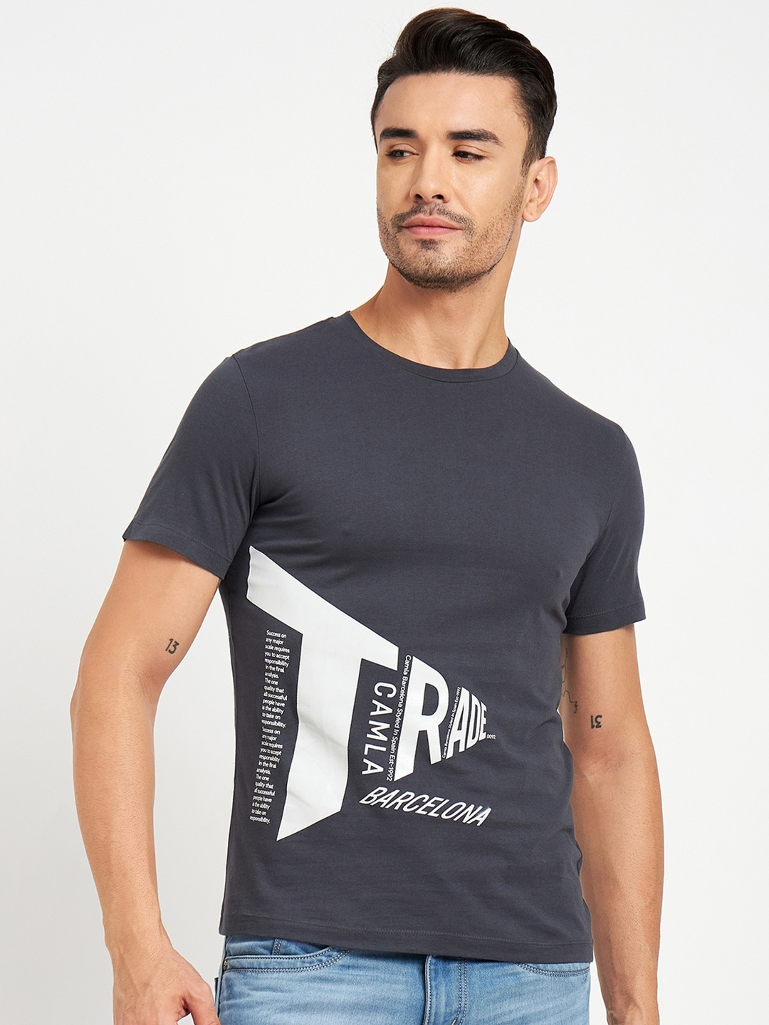 

CAMLA Typography Printed Cotton T-shirt, Charcoal