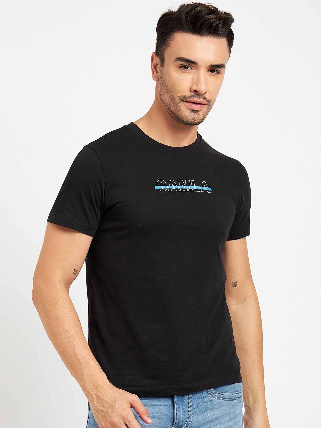 

CAMLA Typography Printed Cotton T-shirt, Black