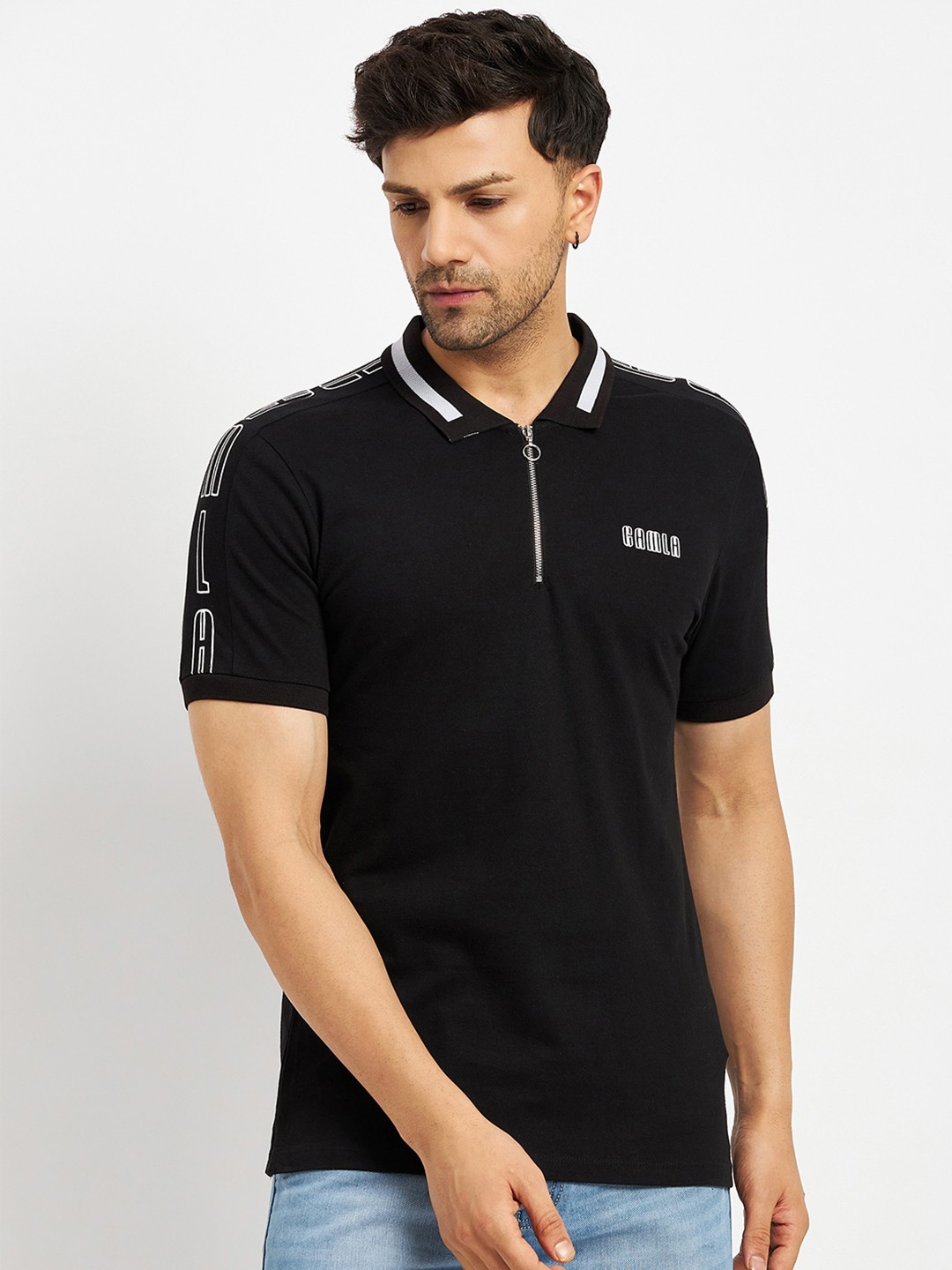 

CAMLA Polo Collar Cotton T-shirt, Black