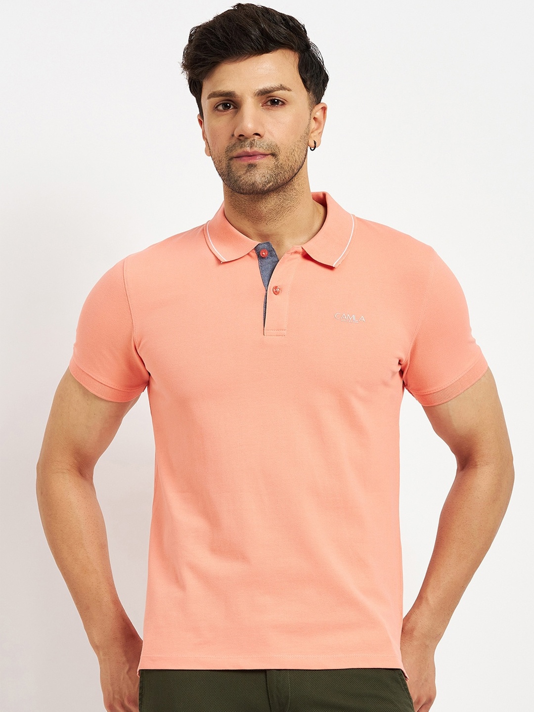 

CAMLA Polo Collar Cotton T-shirt, Peach