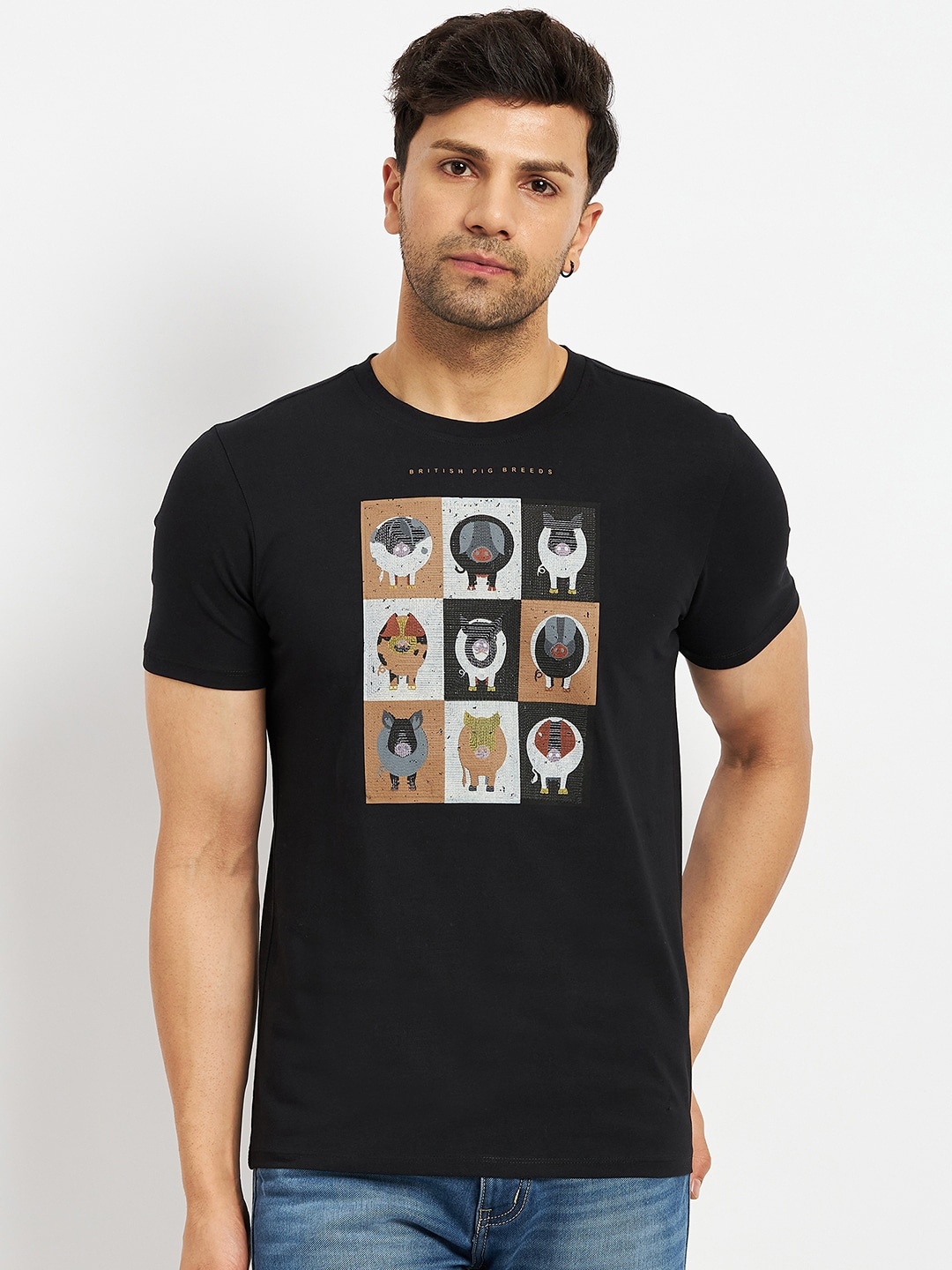 

CAMLA Graphic Printed Cotton T-Shirt, Black