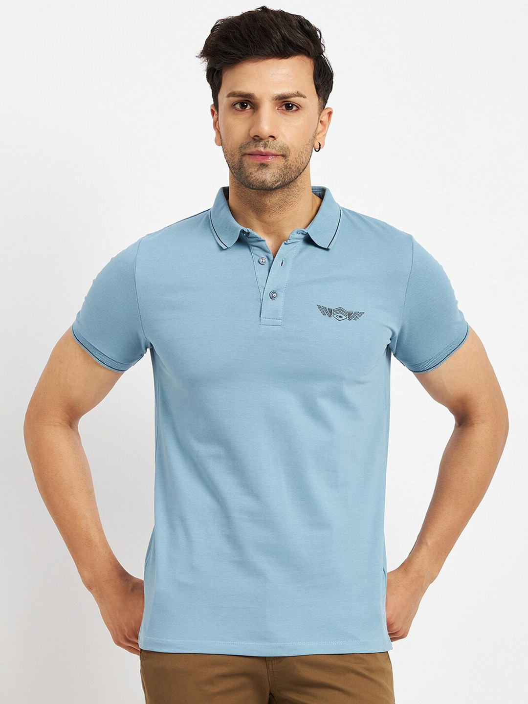 

CAMLA Polo Collar Slim Fit Cotton Casual T-shirt, Blue