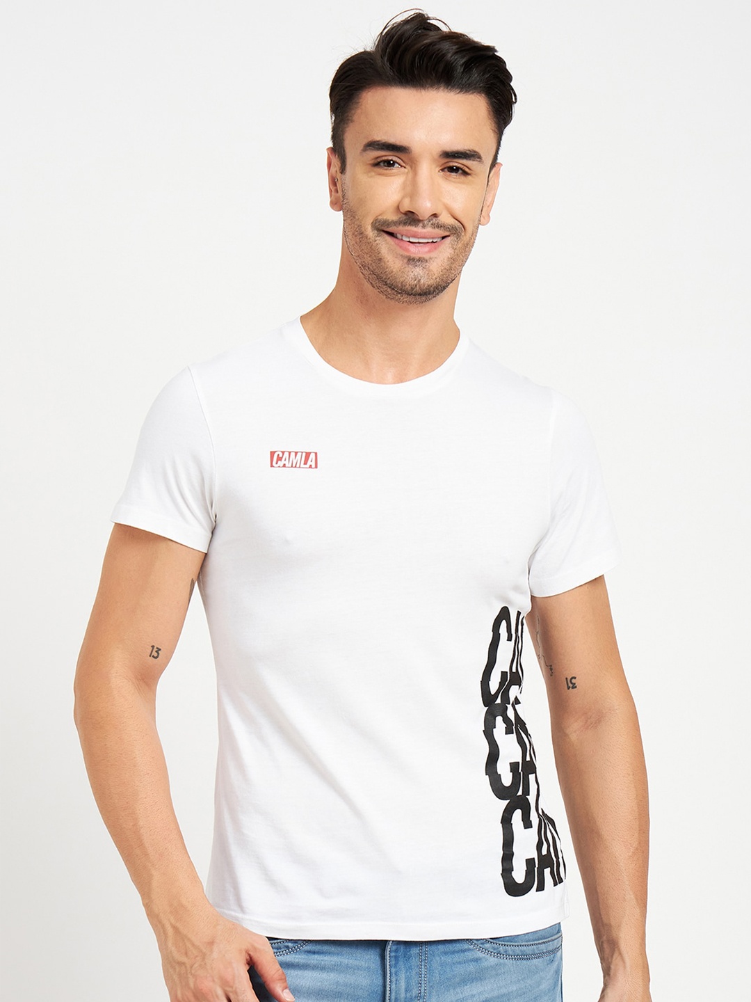 CAMLA Typography Printed Cotton T-shirt, White