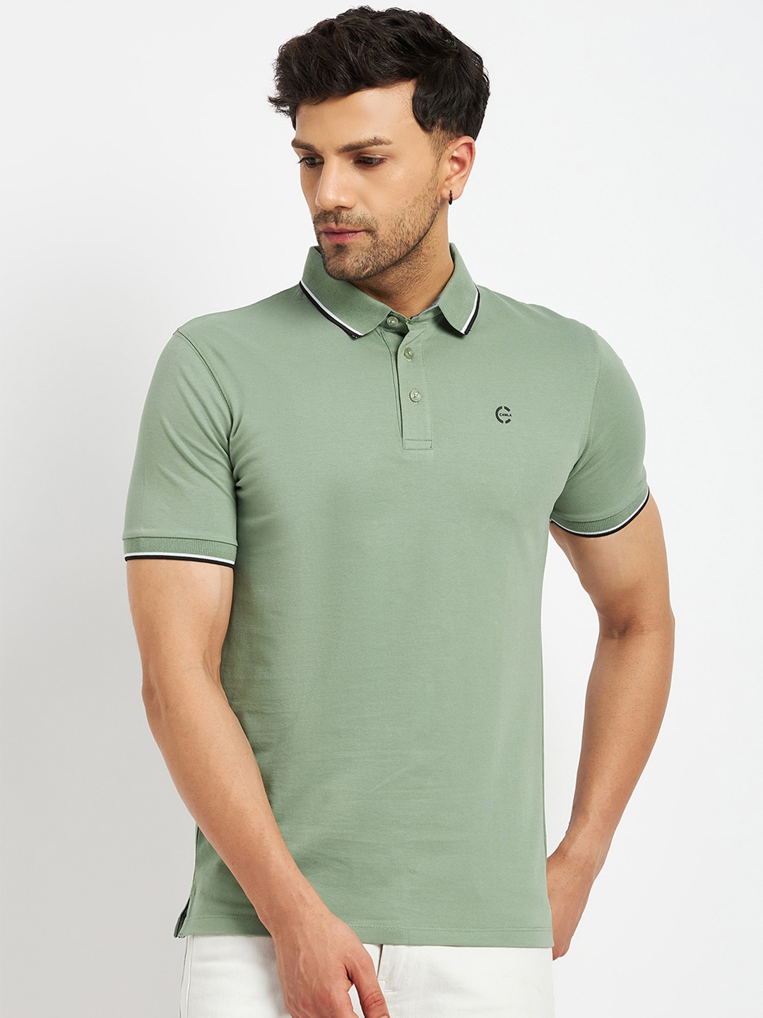 

CAMLA Polo Collar Regular Fit Cotton T-shirt, Green