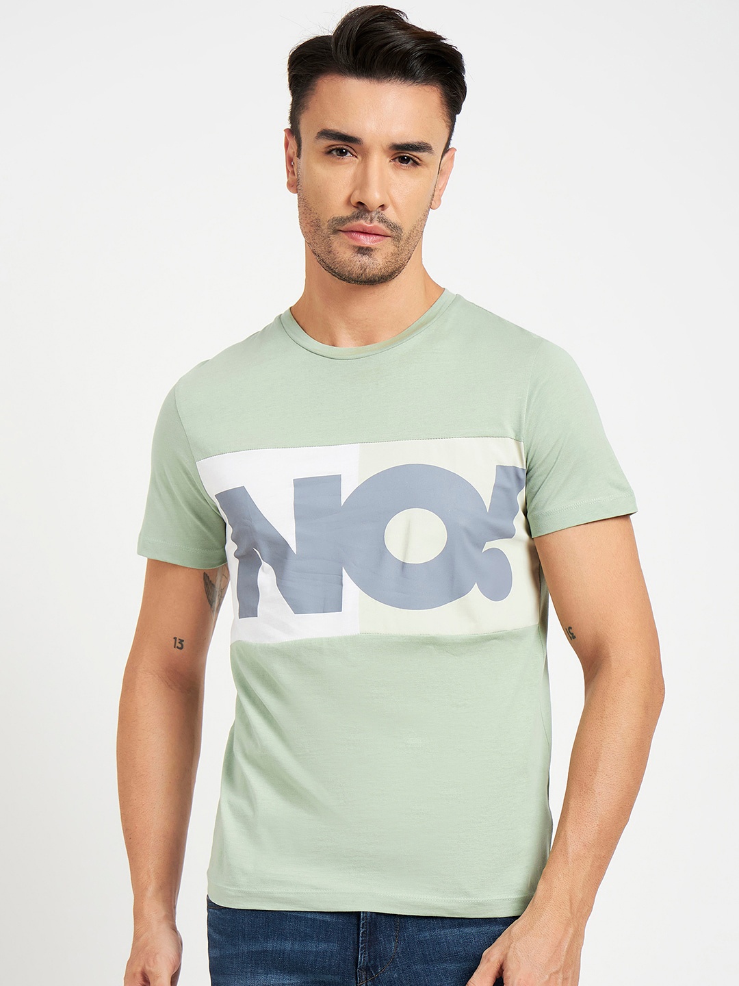 

CAMLA Typography Printed Regular Fit Cotton T-shirt, Green