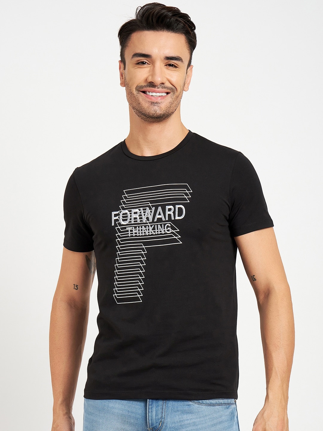 

CAMLA Typography Printed Cotton T-shirt, Black