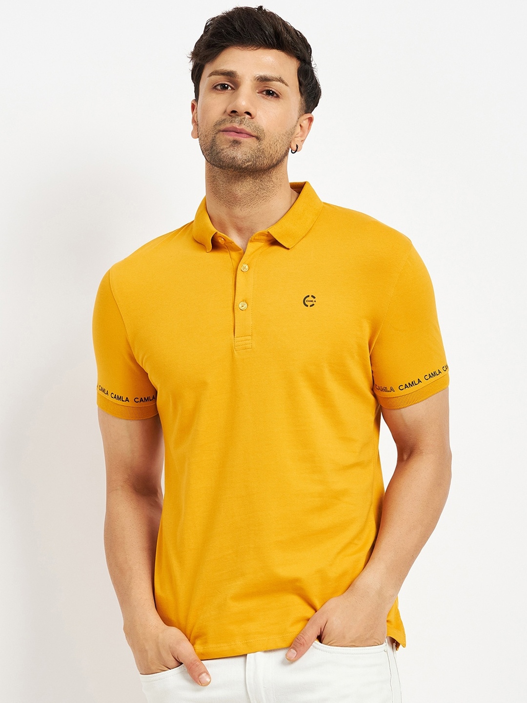 

CAMLA Polo Collar Cotton T-shirt, Mustard