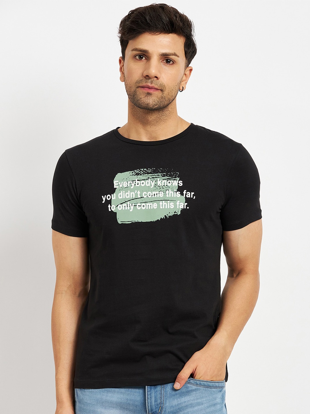 

CAMLA Typography Printed Cotton Causal T-shirt, Black