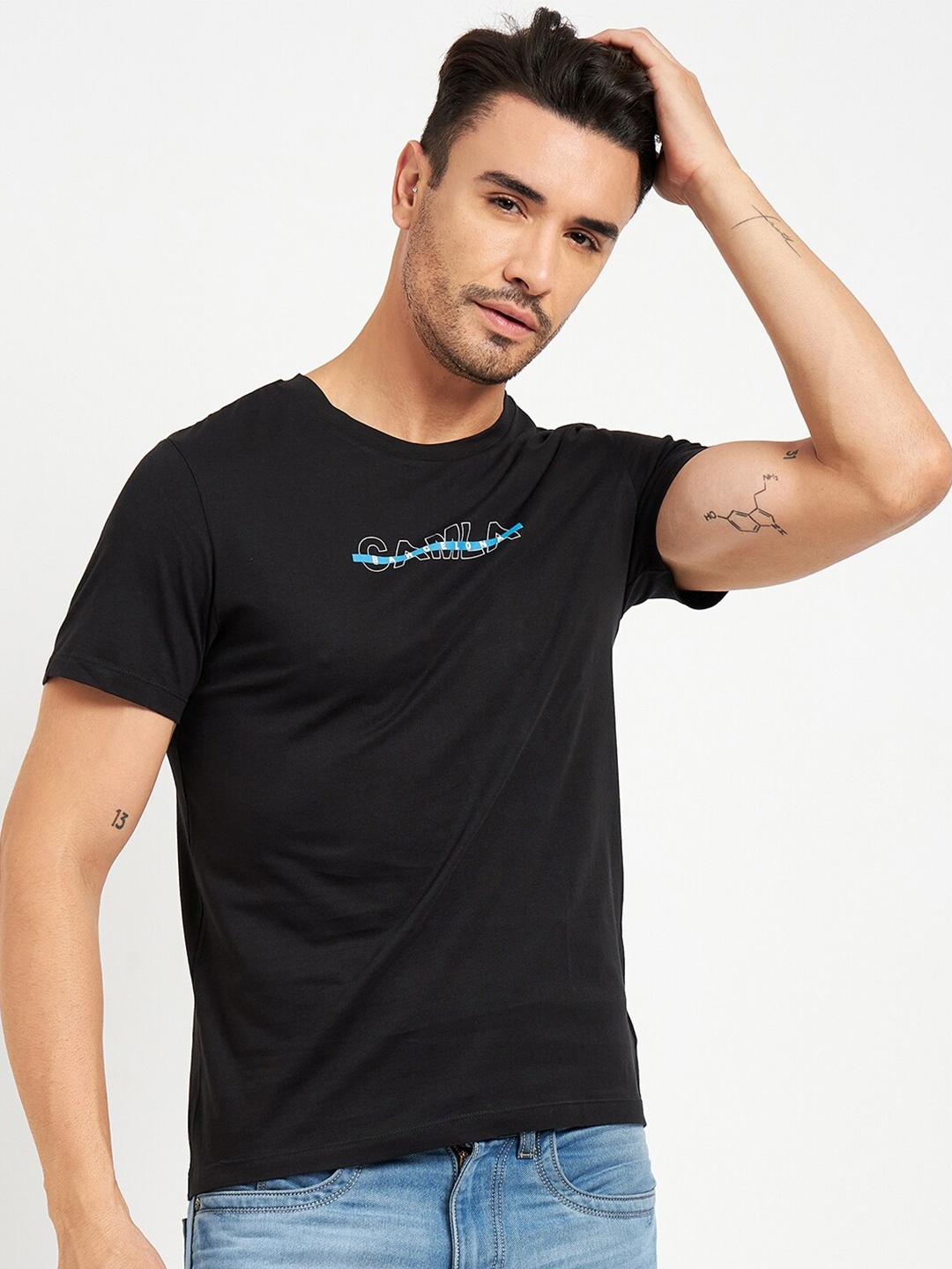 

CAMLA Round Neck Cotton T-Shirt, Black