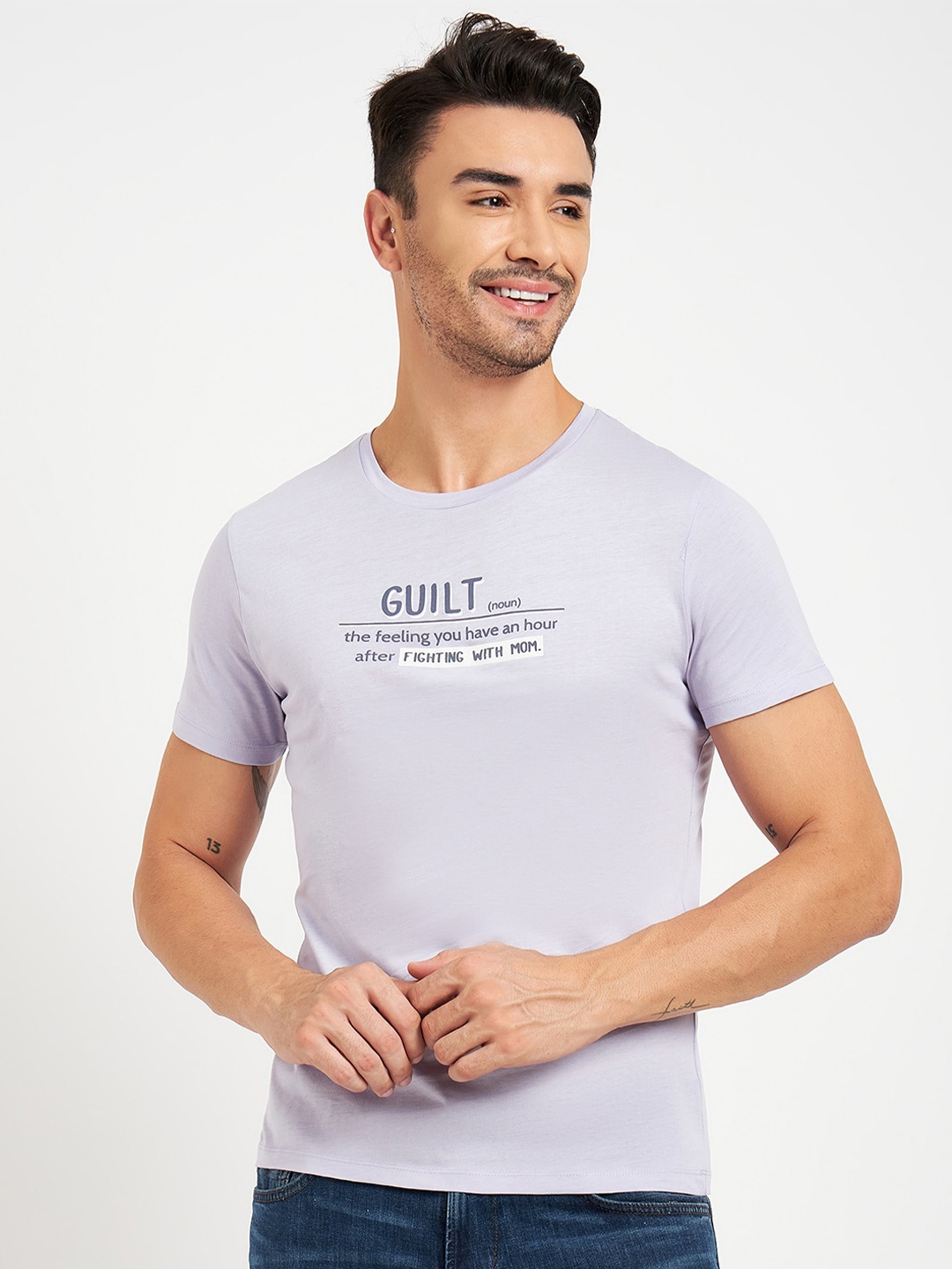 

CAMLA Typography Printed Cotton T-shirt, Purple
